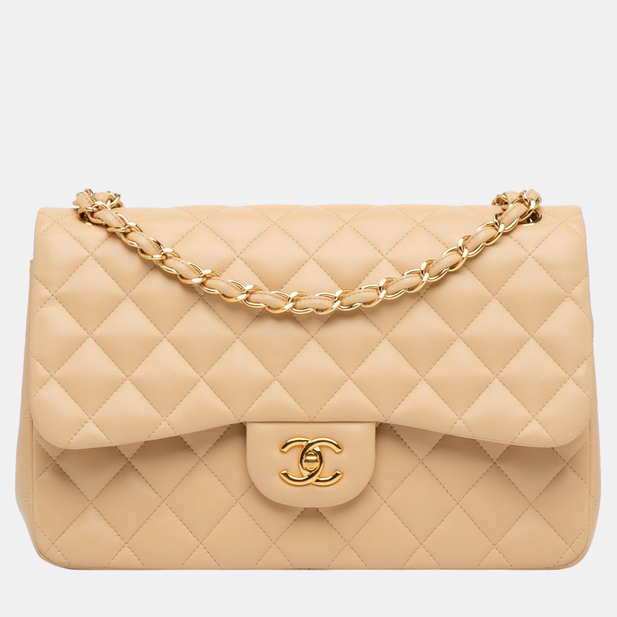 Chanel beige jumbo classic lambskin double flap