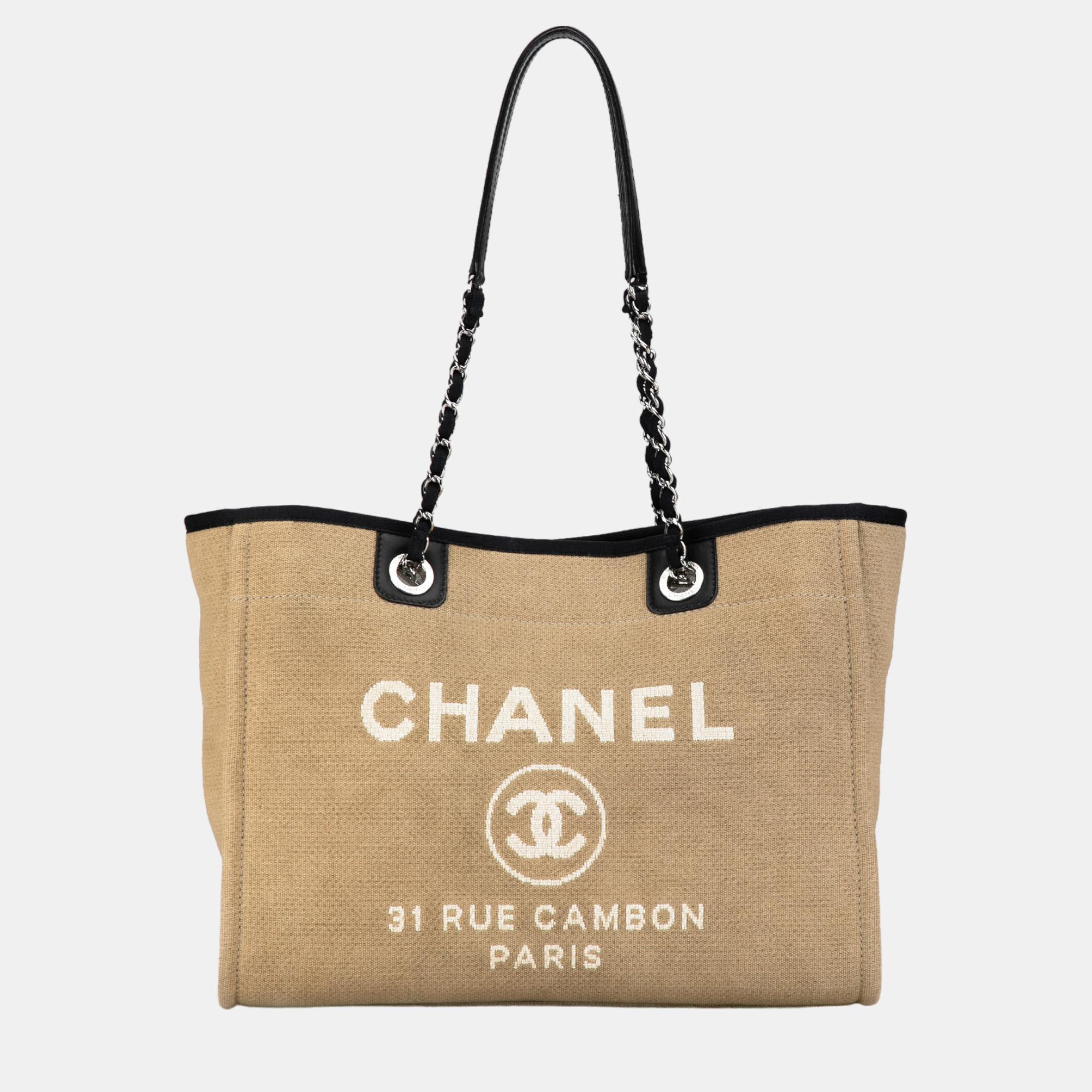 Chanel beige small canvas deauville tote