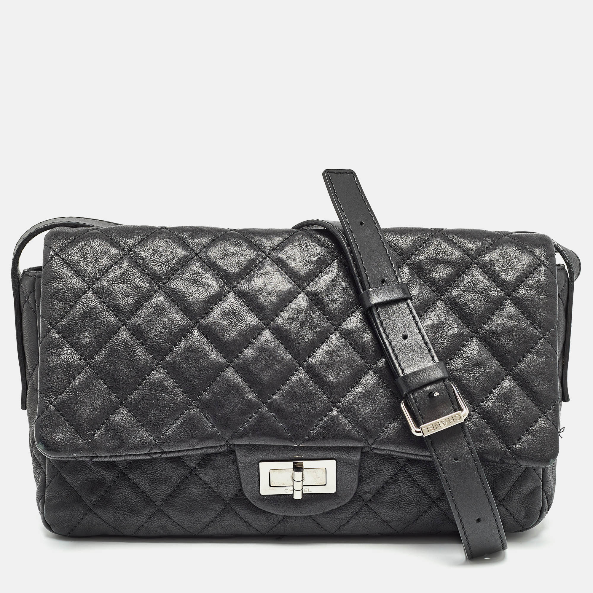 Chanel black quilted leather easy reissue messenger bag