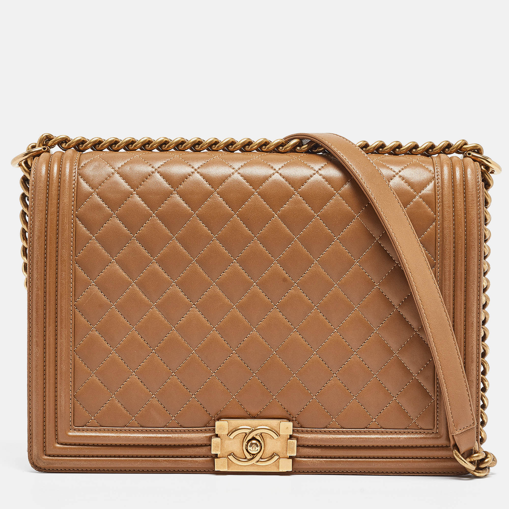 Chanel brown quilted leather large boy flap bag