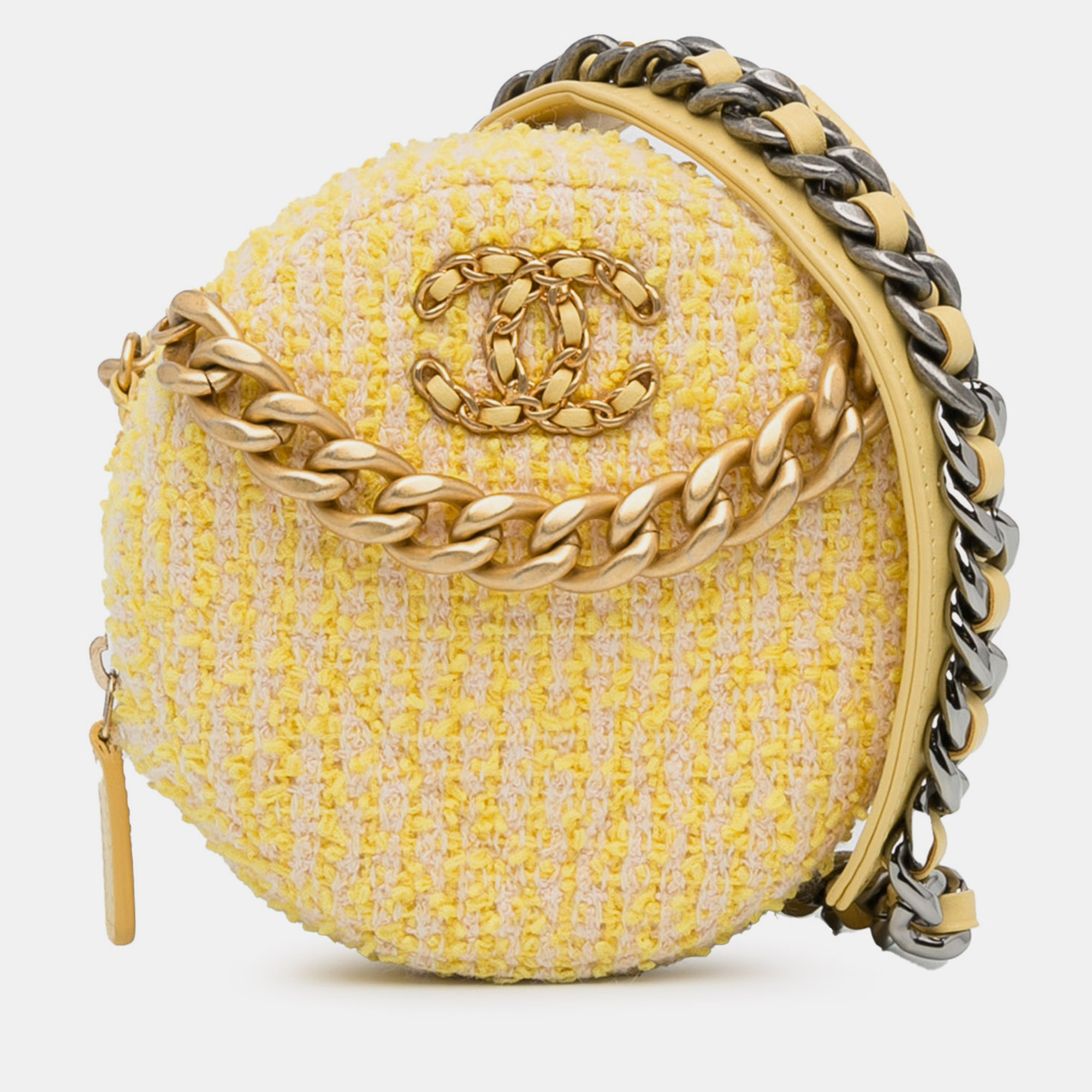 Chanel tweed 19 round clutch with chain
