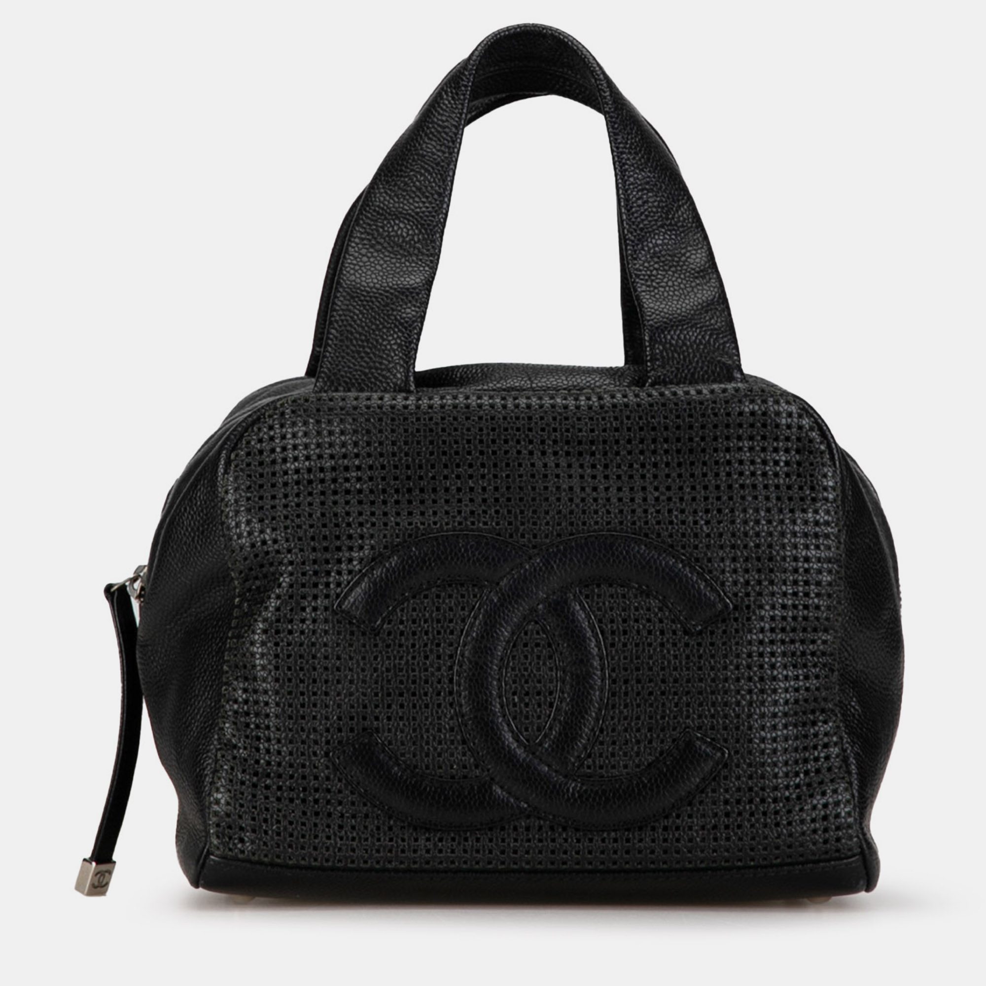 Chanel cc perforated caviar bowler bag