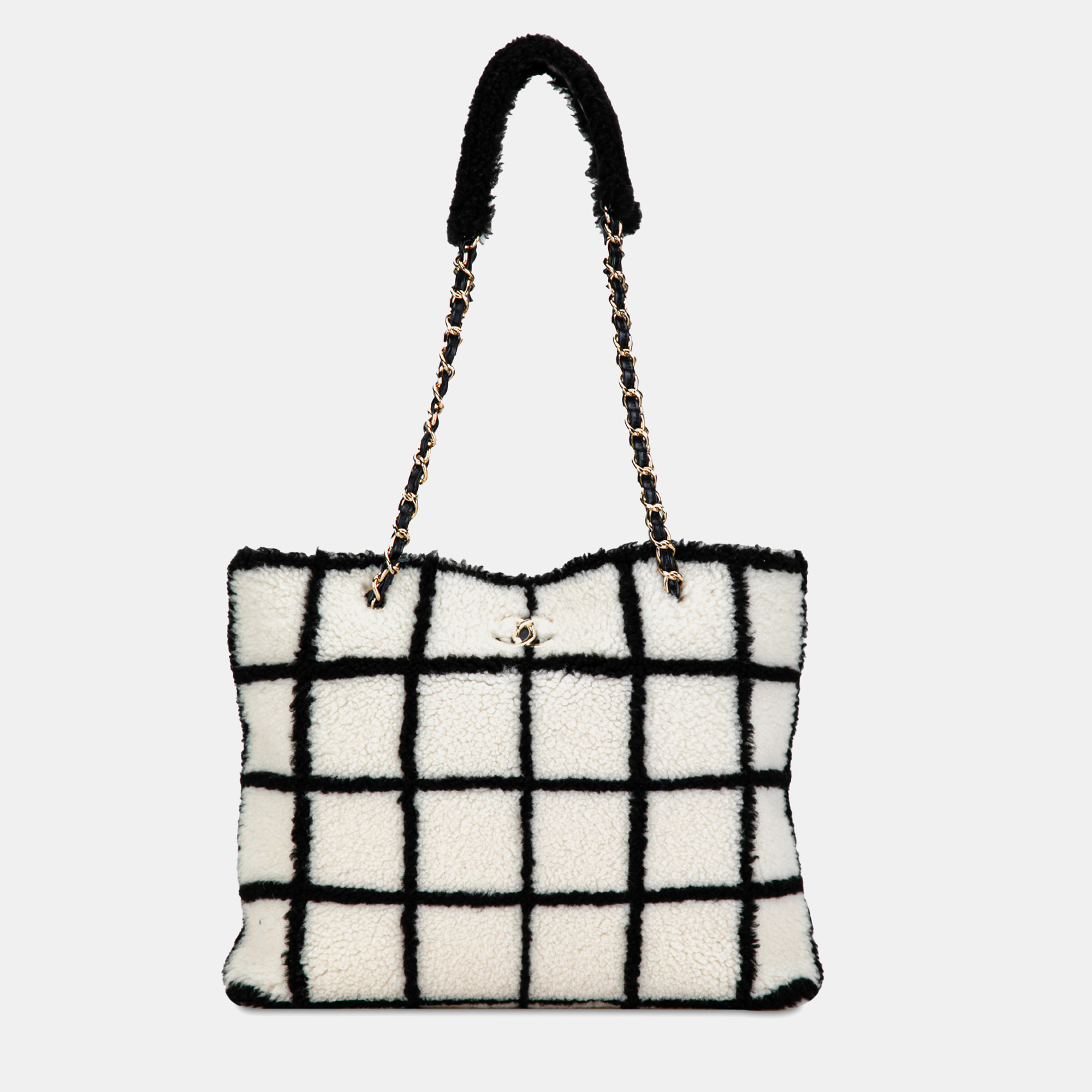 Chanel grid shearling shopping tote