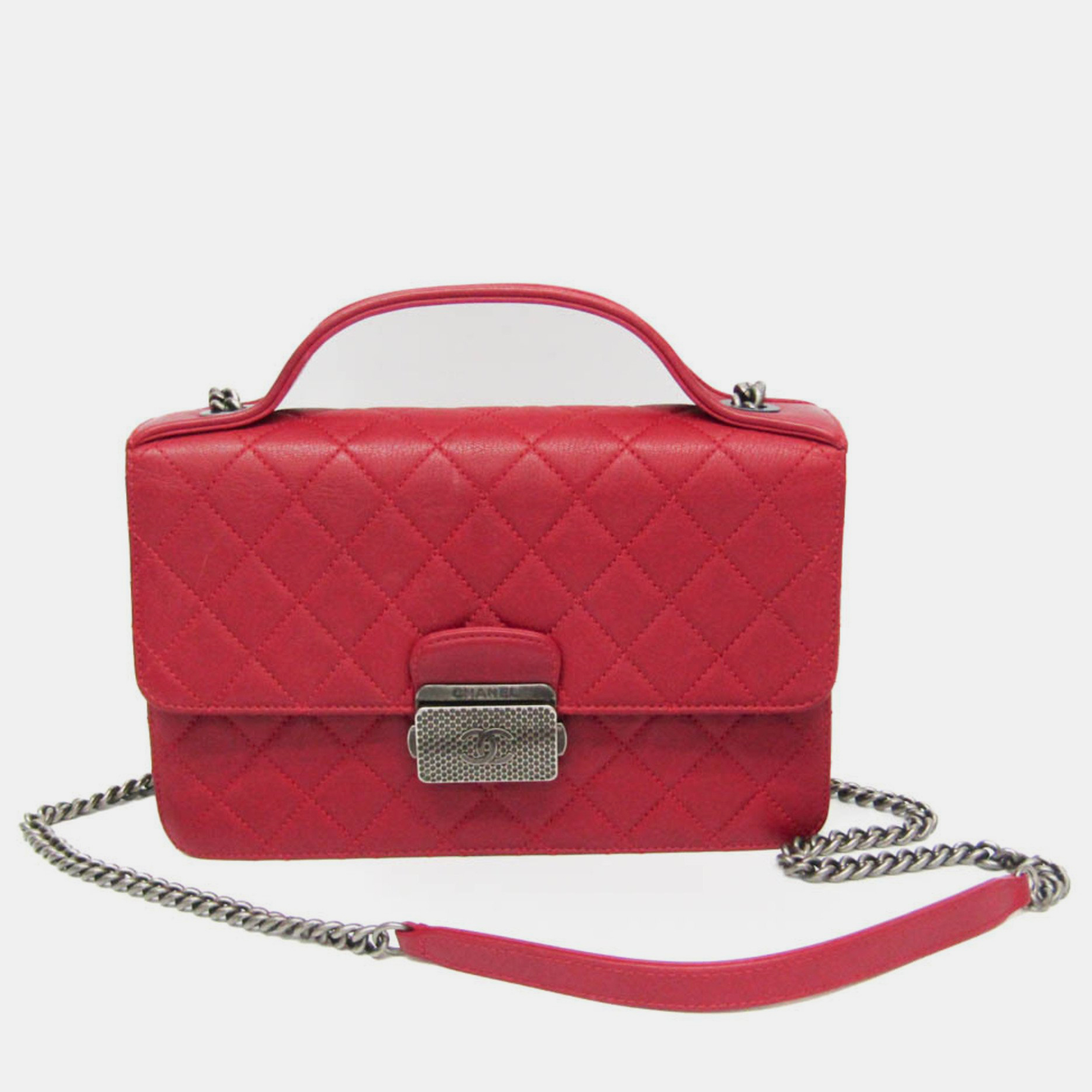 Chanel red quilted goatskin medium cc university flap bag