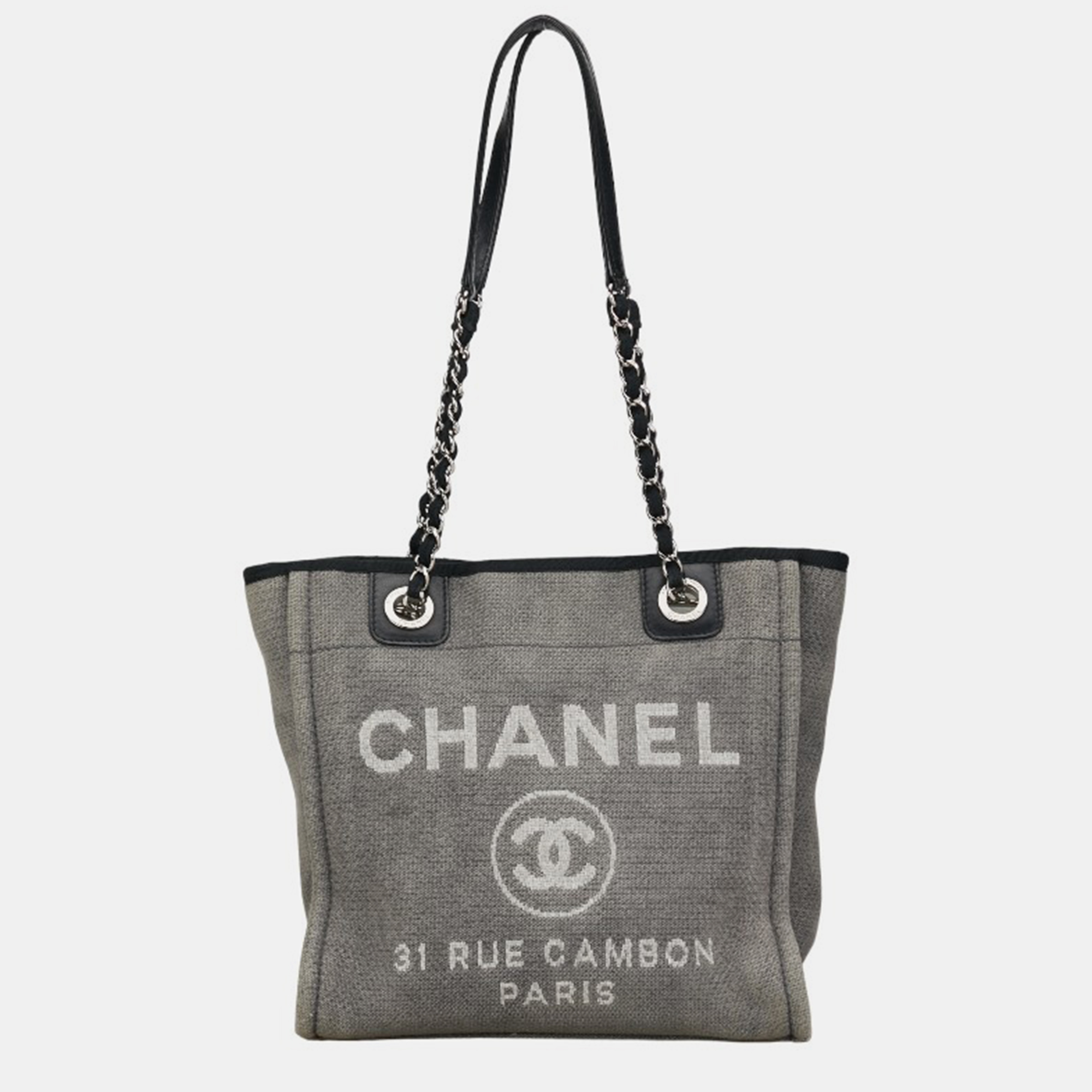 Chanel grey canvas small deauville shoulder bags