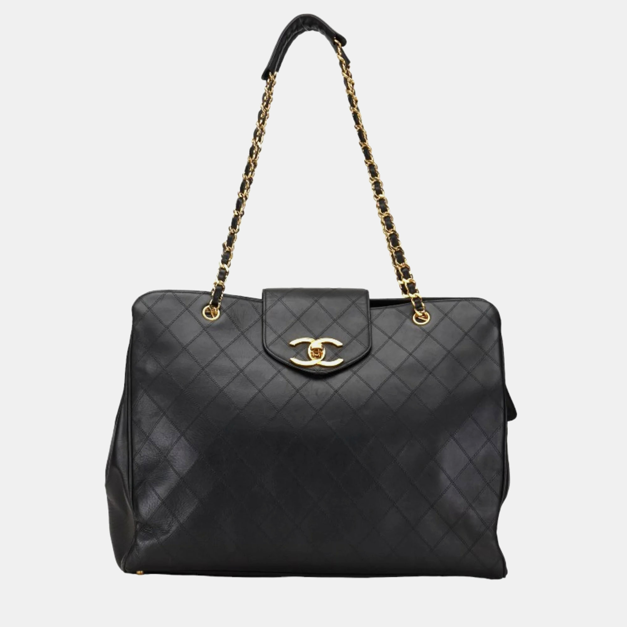 Chanel black leather extra large supermodel weekender travel flap shoulder bag