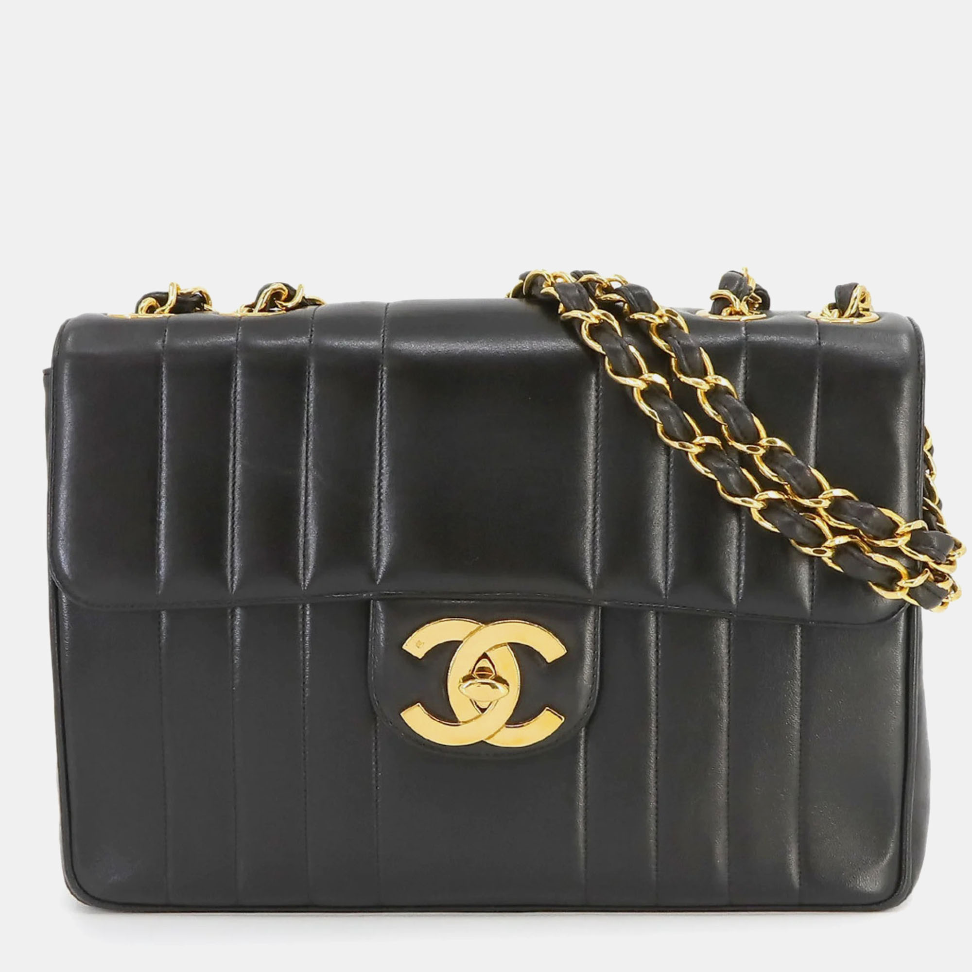 Chanel black leather mademoiselle ligne flap bag