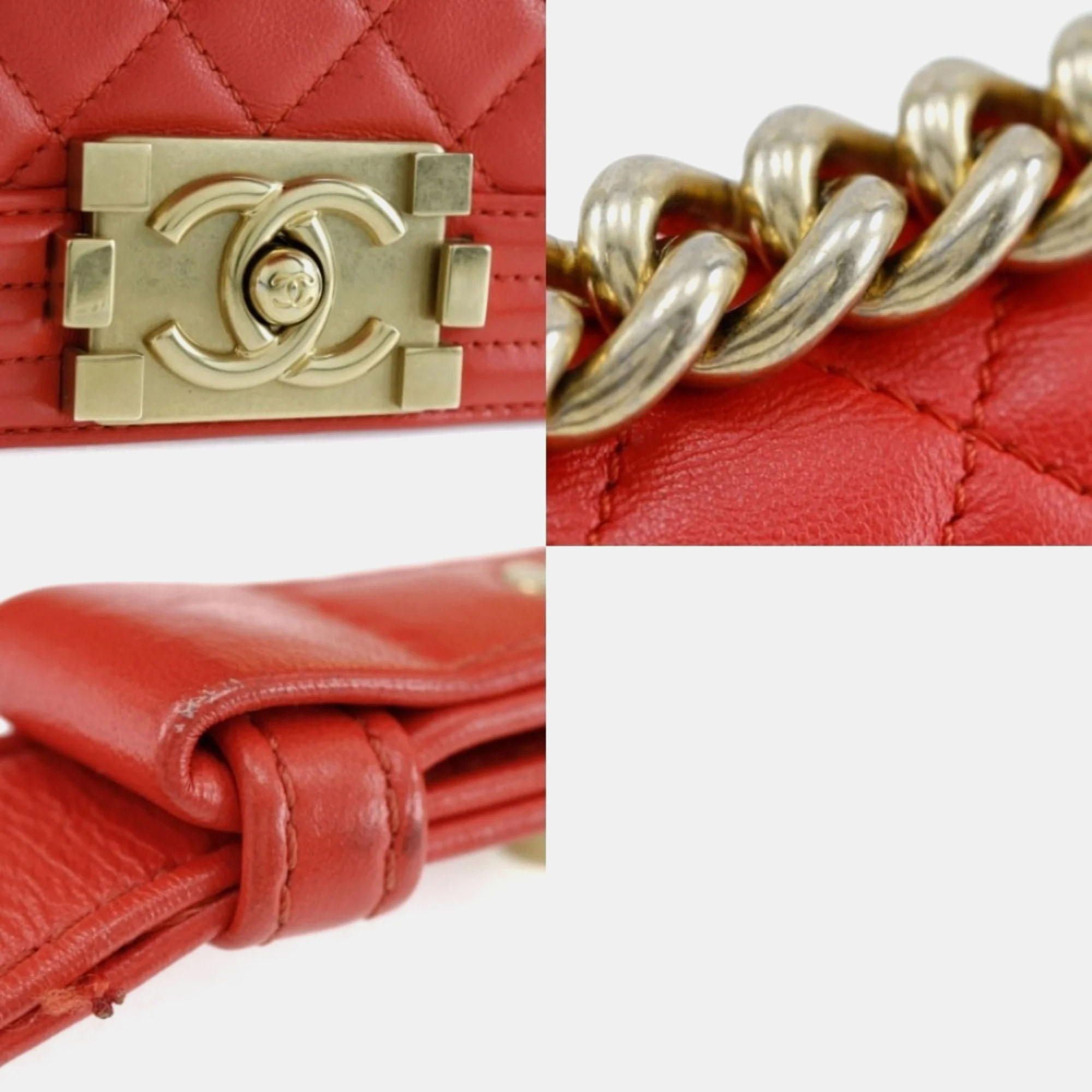 Chanel Red Leather Small Boy Shoulder Bag