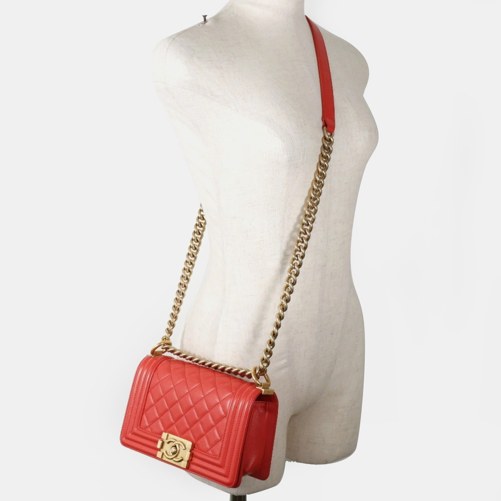 Chanel Red Leather Small Boy Shoulder Bag