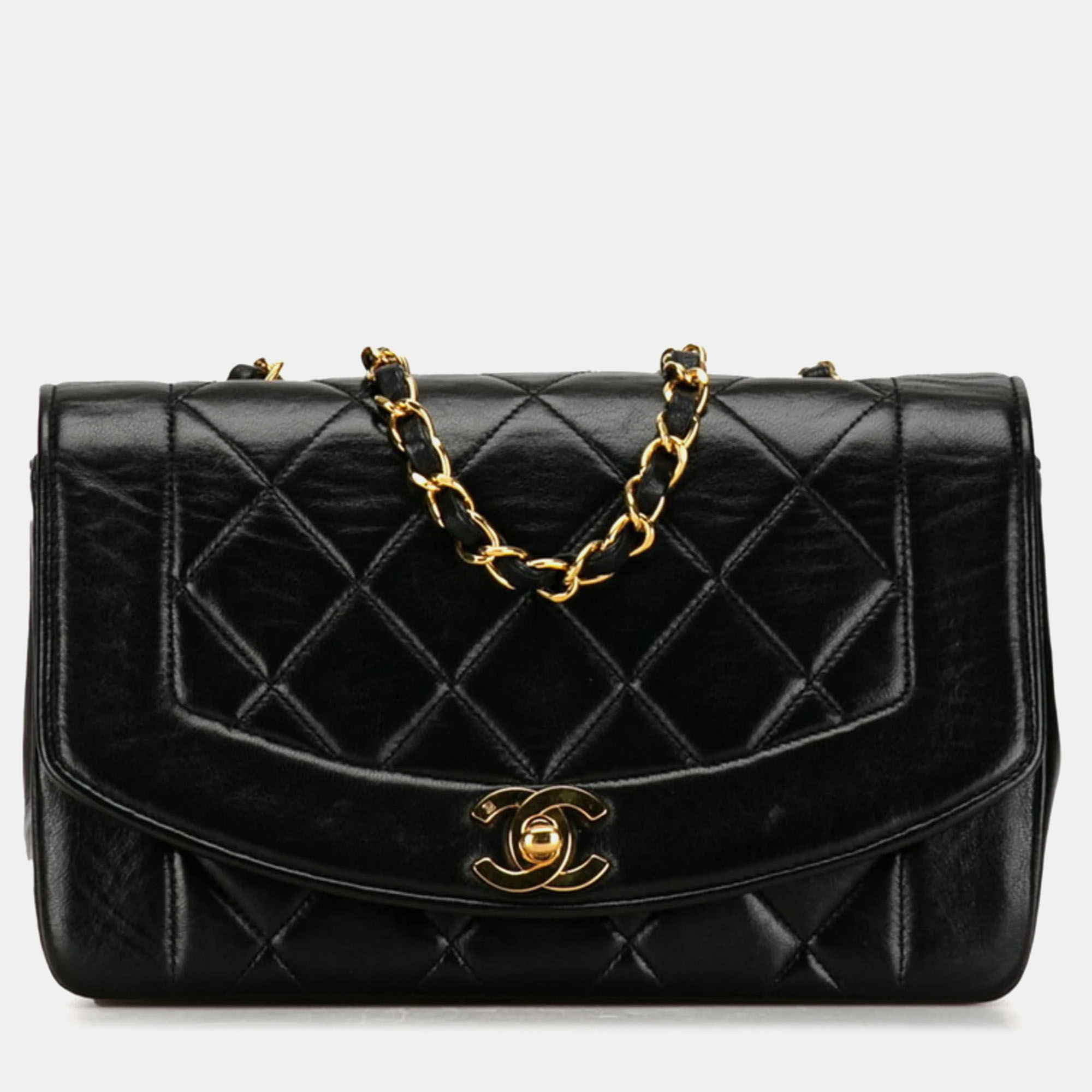 Chanel black quilted vintage diana shoulder bag