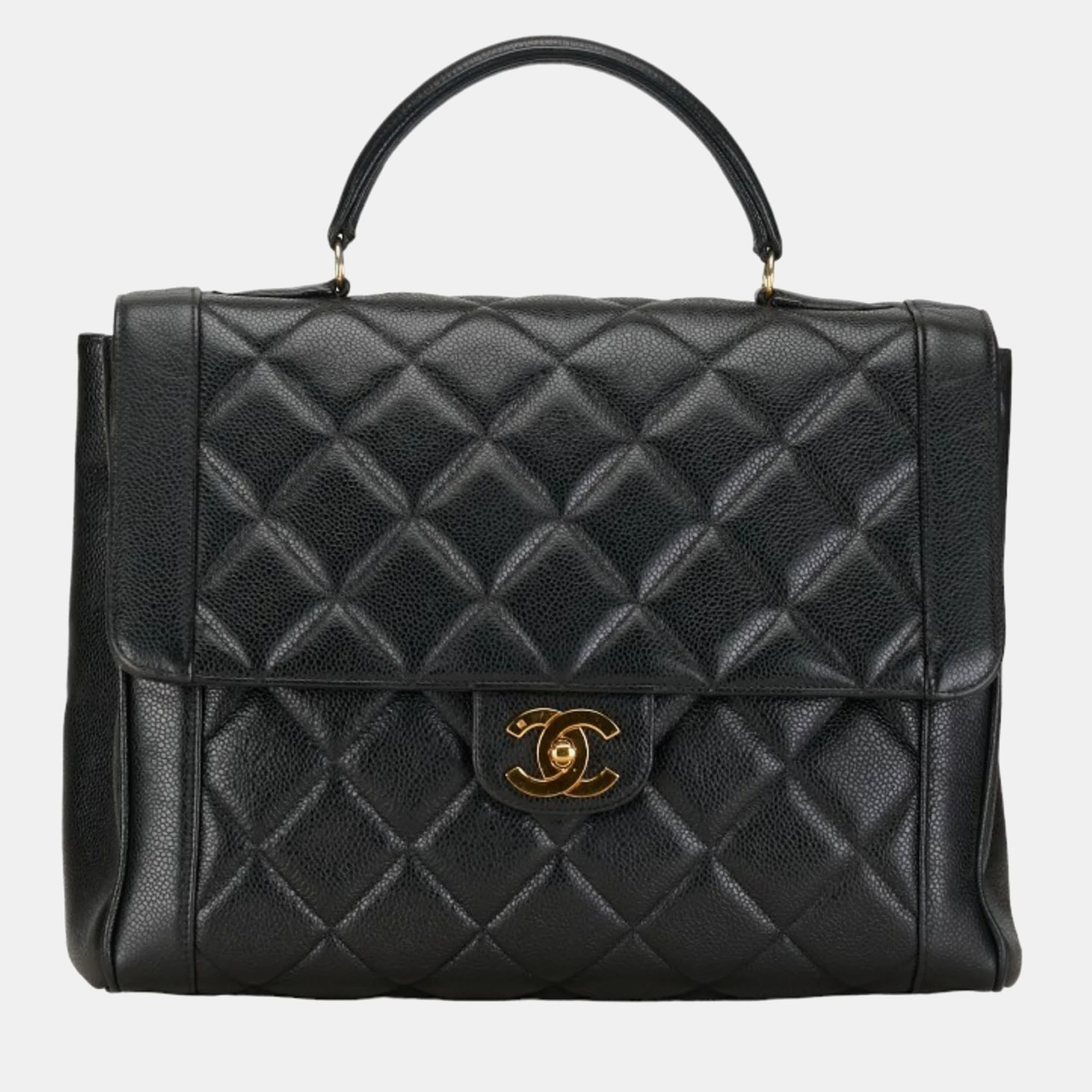 Chanel black quilted caviar kelly top handle bag