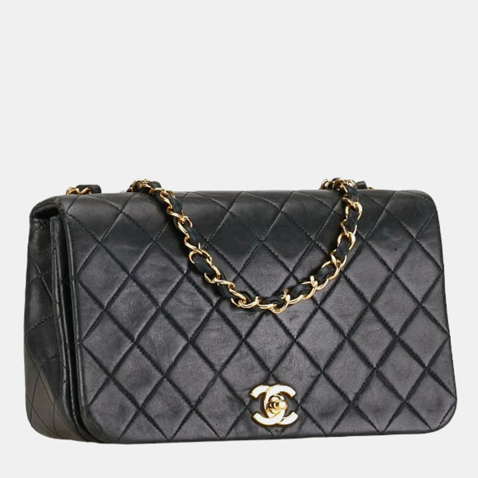 Chanel Black Leather Full Flap Shoulder Bag