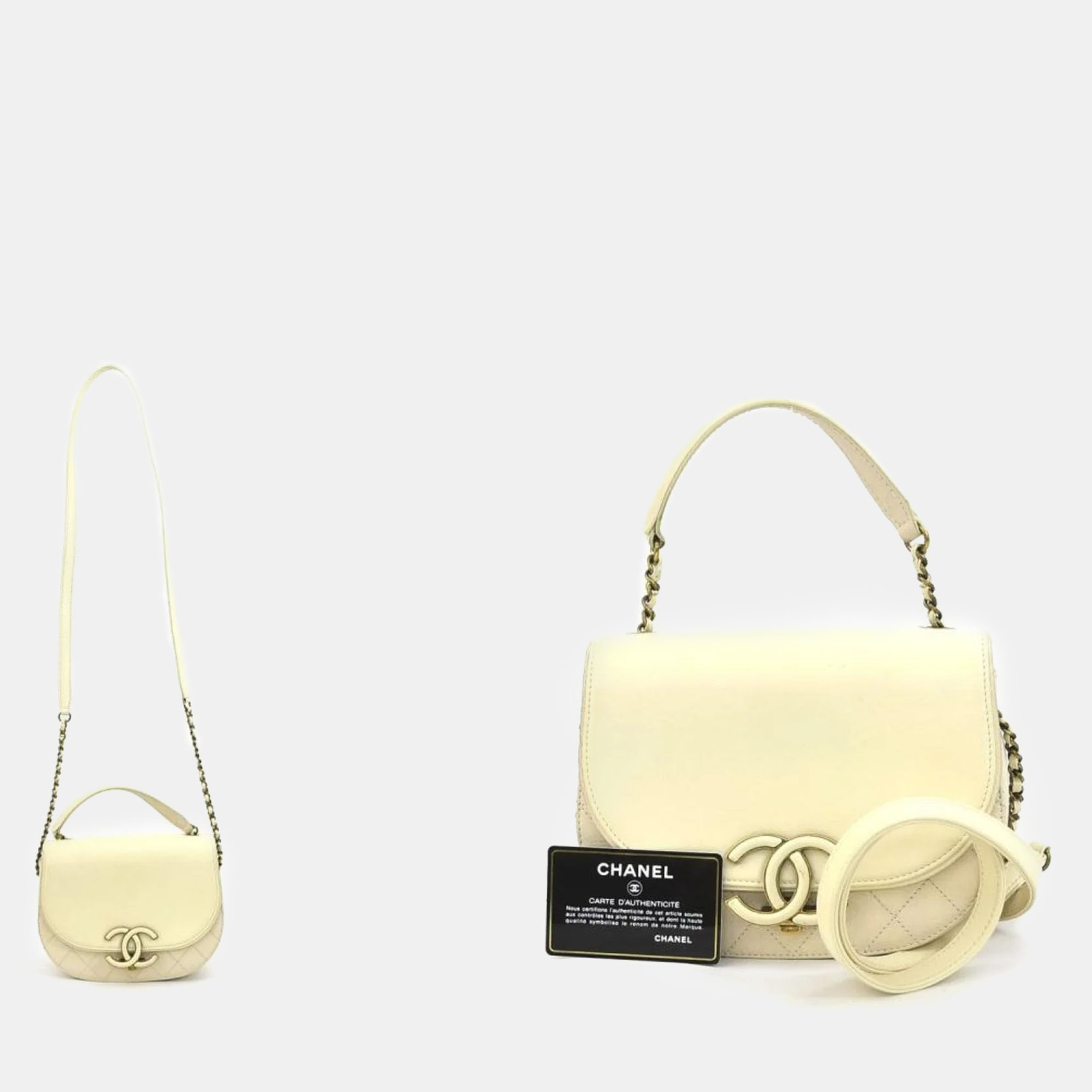 Chanel Cream Goatskin Leather Medium Coco Curve Shoulder Bag