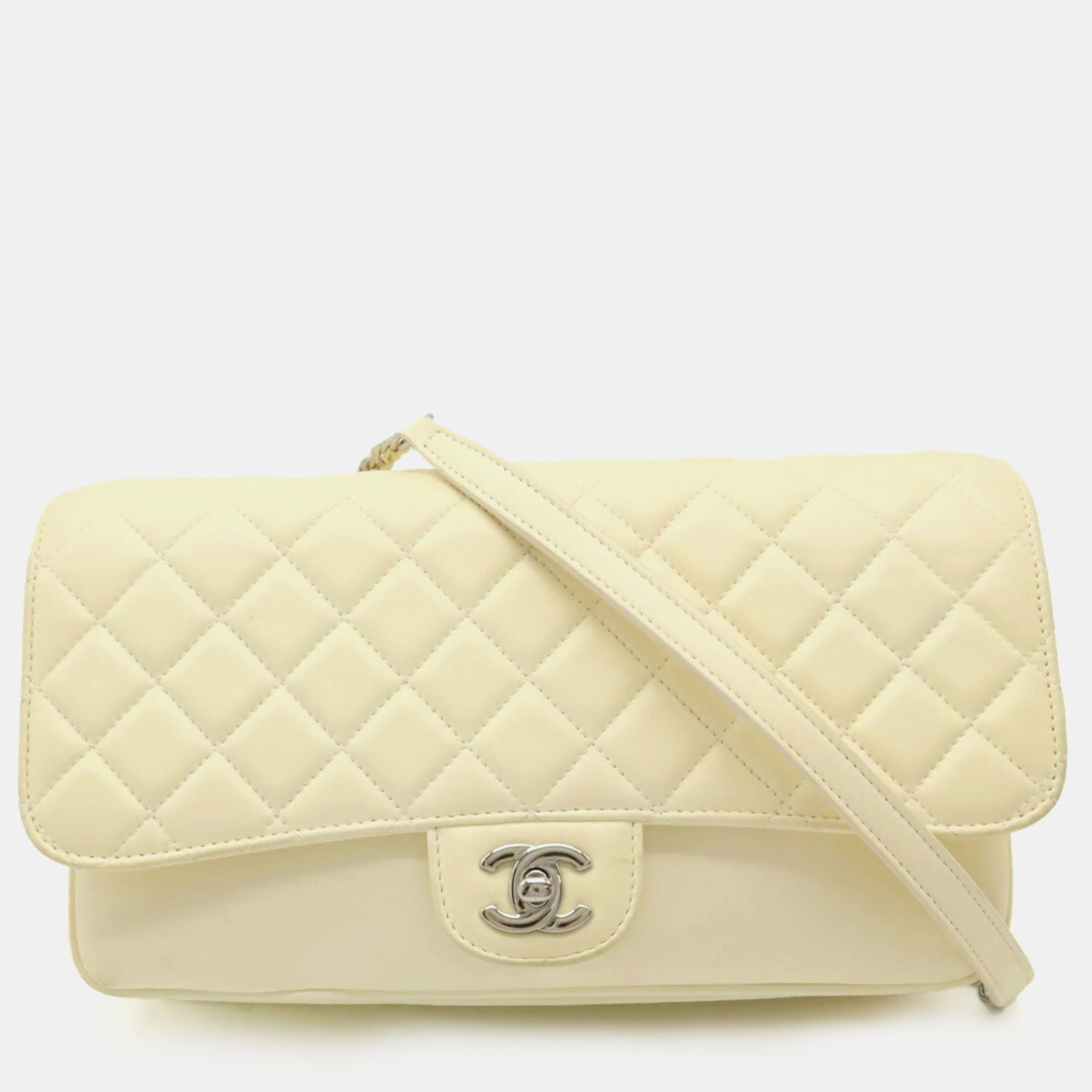 Chanel cream leather quilted flap bag