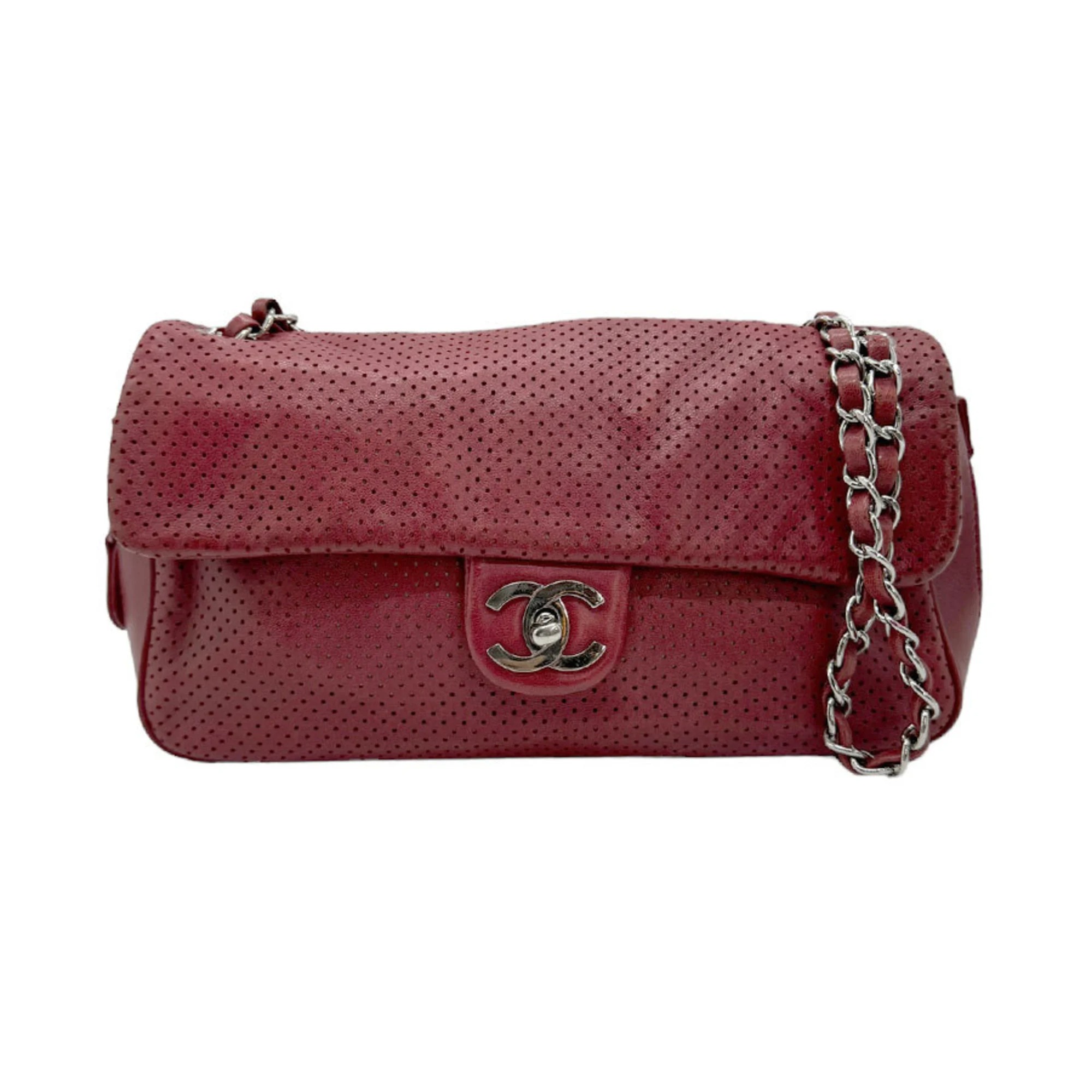 Chanel red perforated leather medium baseball spirit flap bag