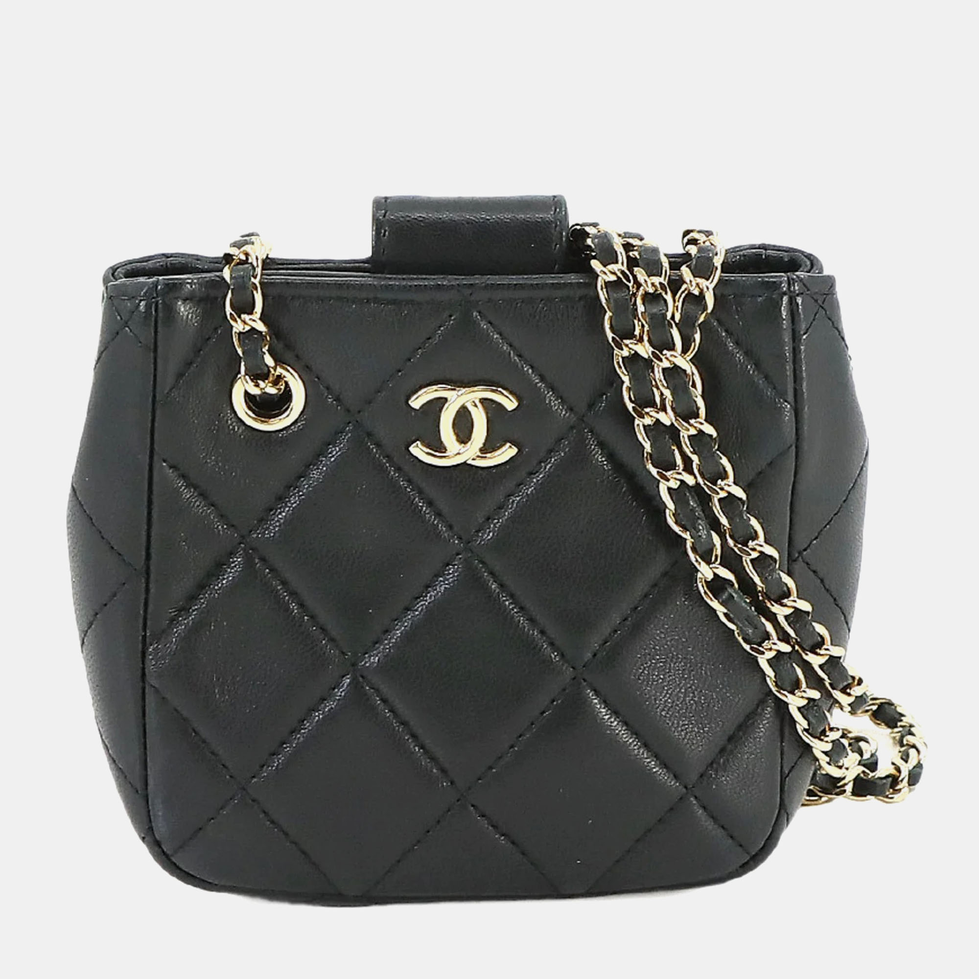 Chanel black quilted lambskin mini cc square clutch with chain