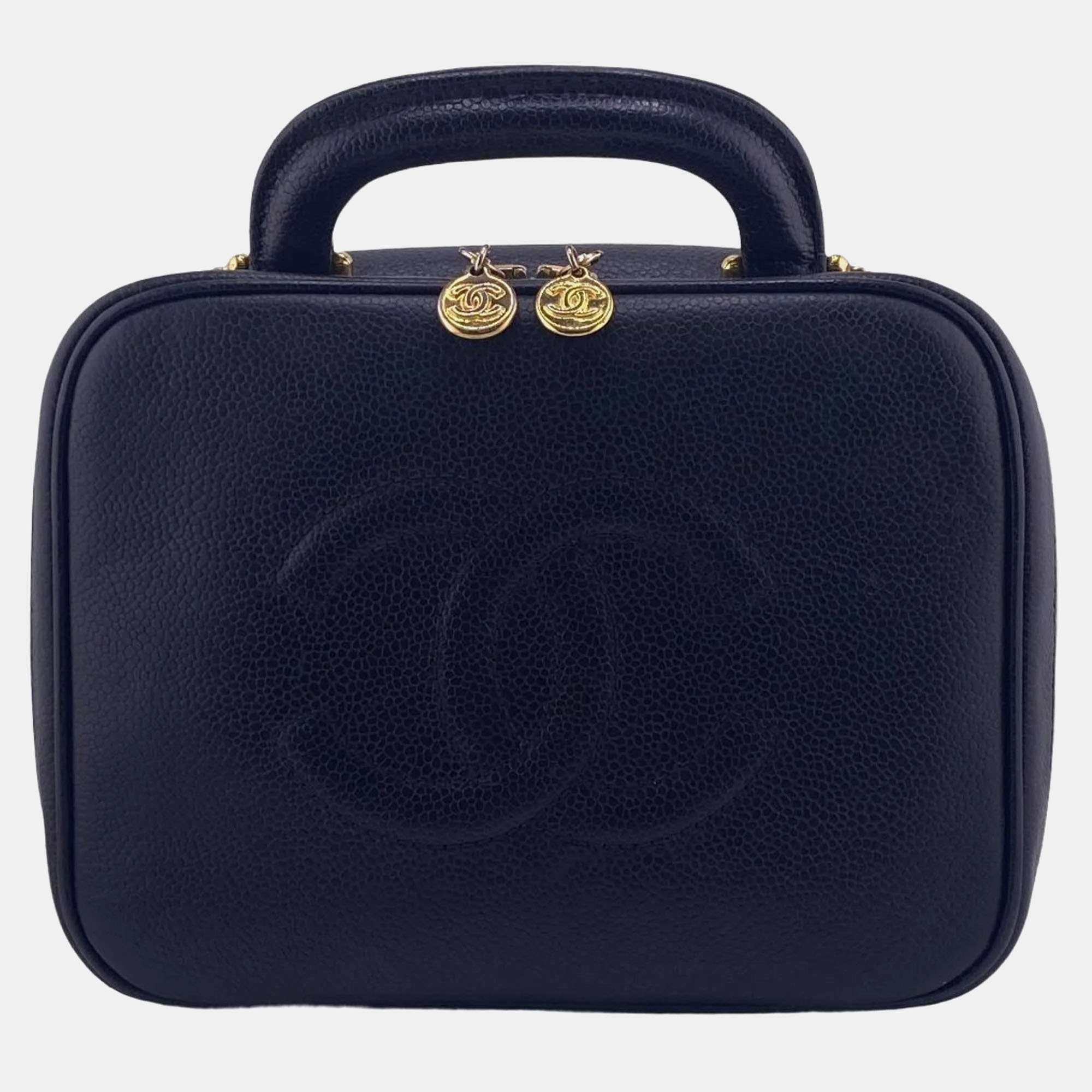 Chanel black caviar leather medium vanity case clutch