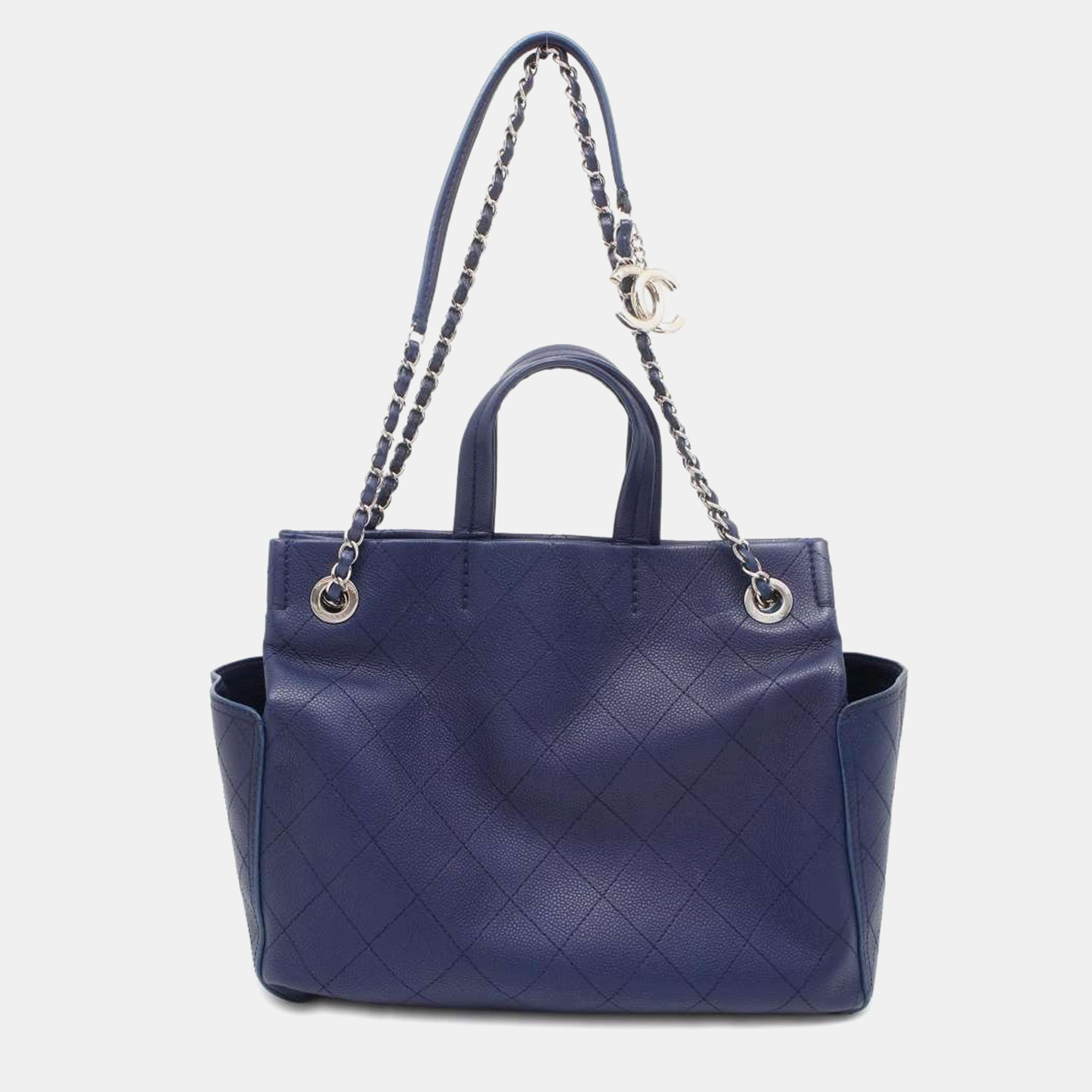 Chanel navy blue caviar leather tote bag