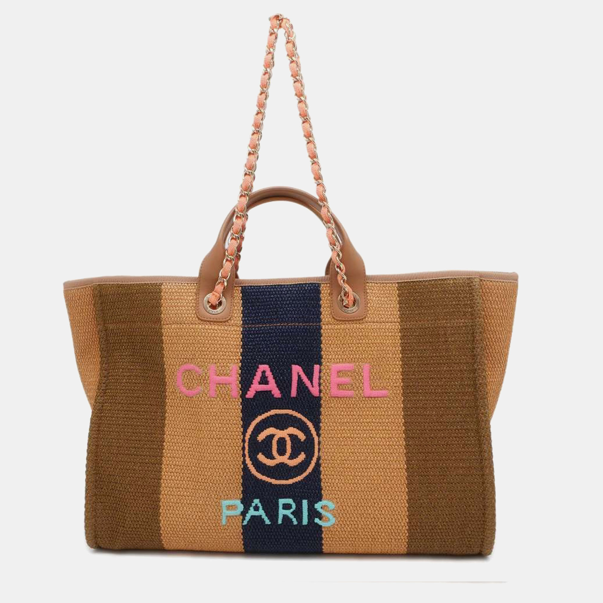 Chanel multicolour striped straw raffia large deauville tote bag