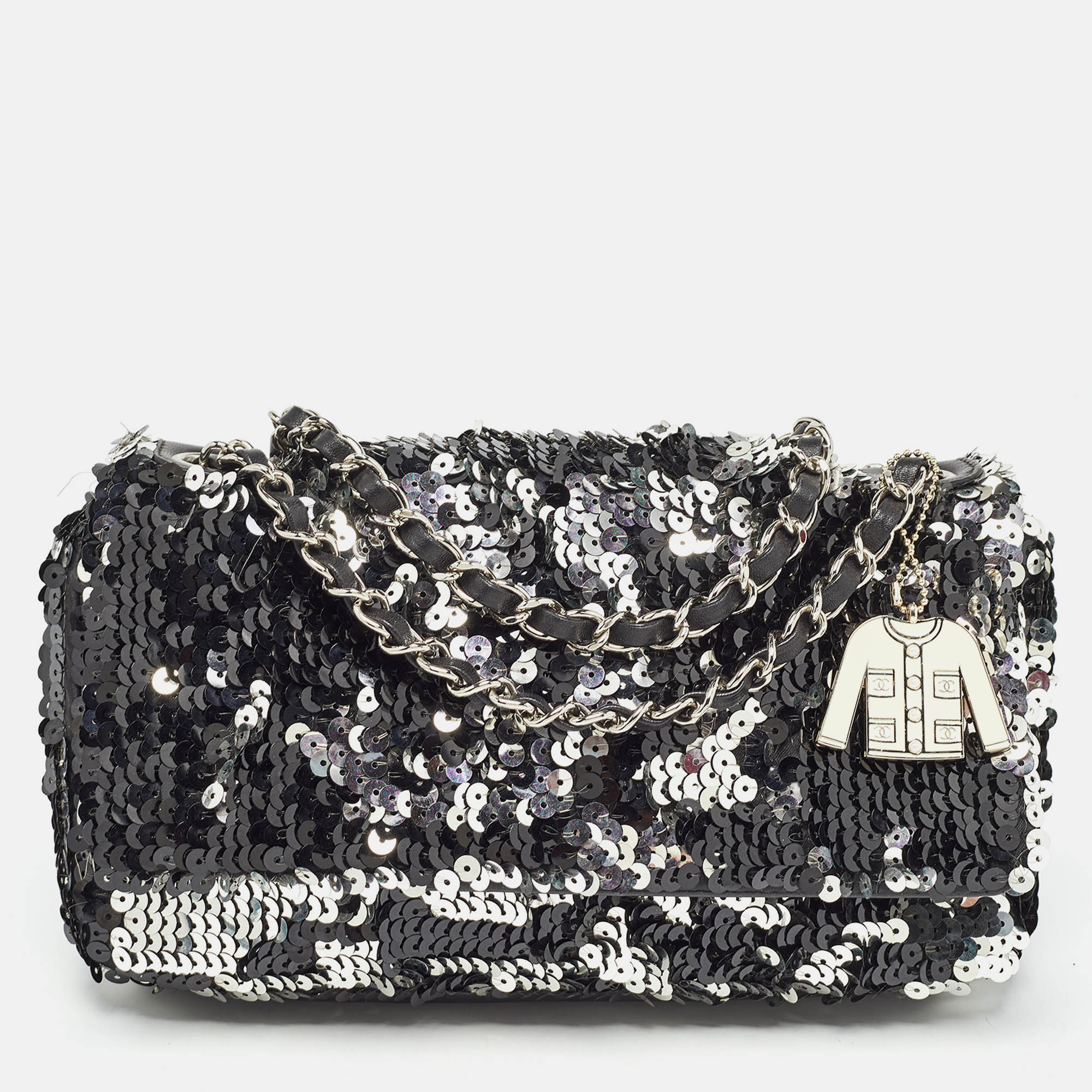 Chanel black/silver sequins flap bag