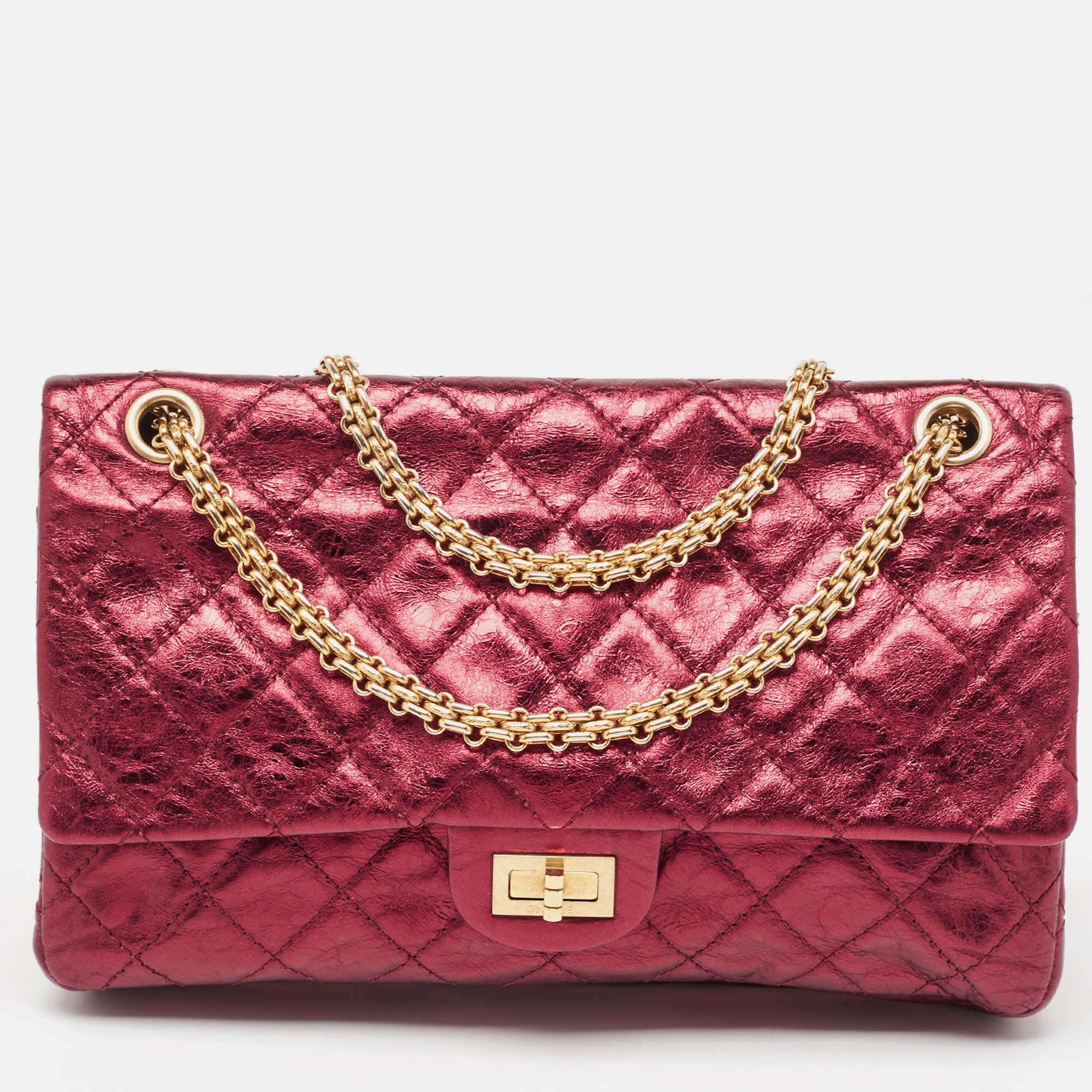 Chanel metallic burgundy quilted aged leather classic 226 reissue 2.55 flap bag