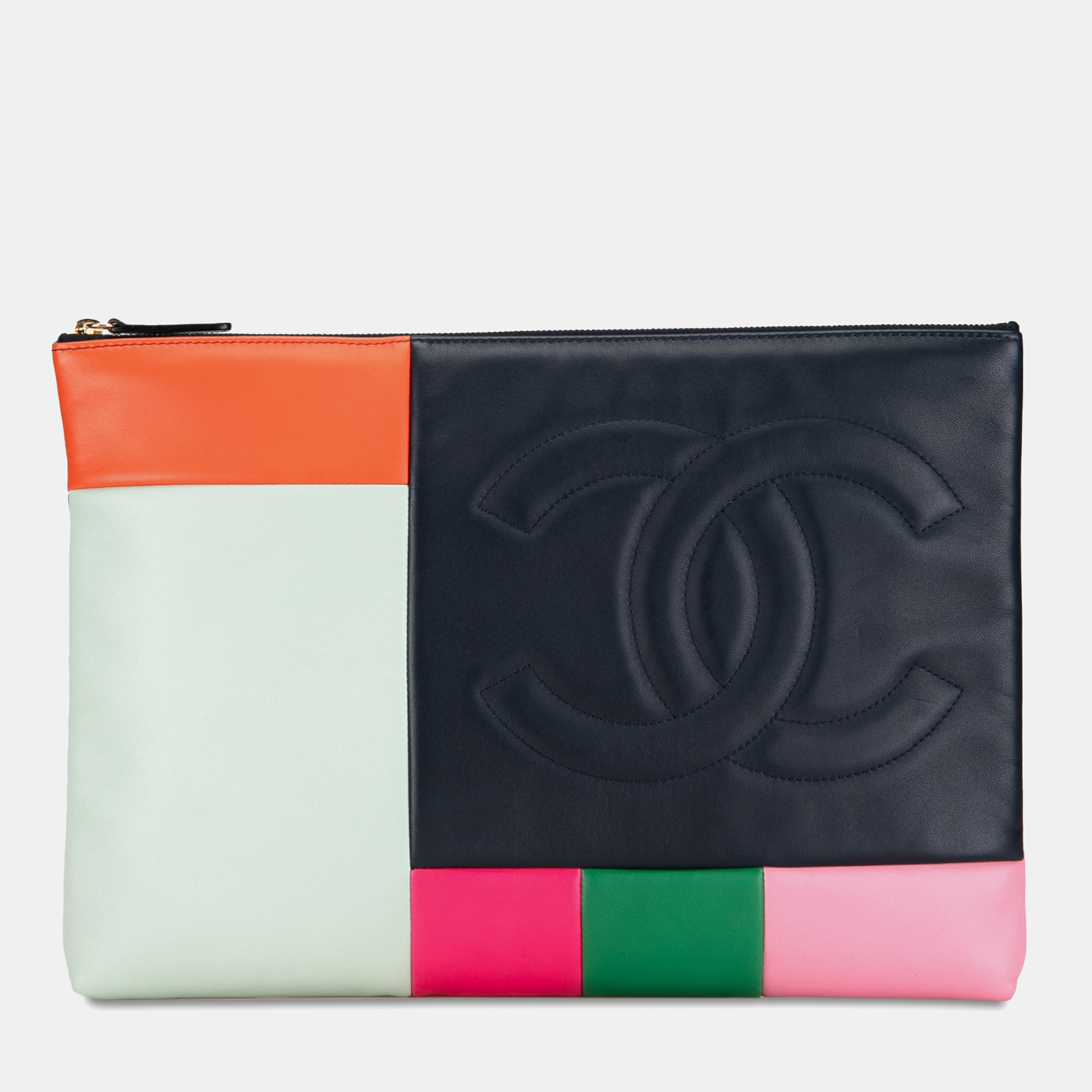 Chanel large lambskin colorblock patchwork o case