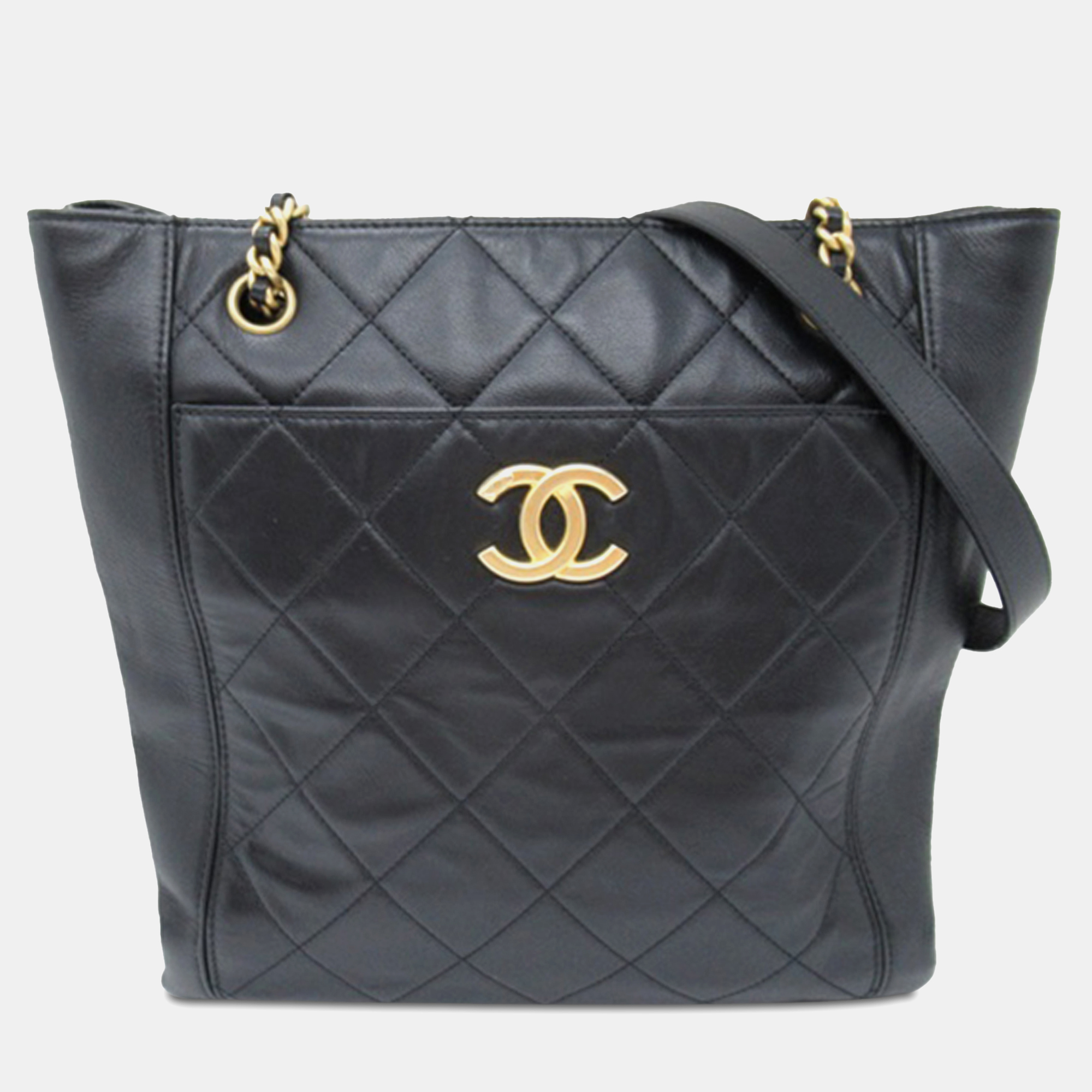 Chanel cc calfskin front pocket shopping tote