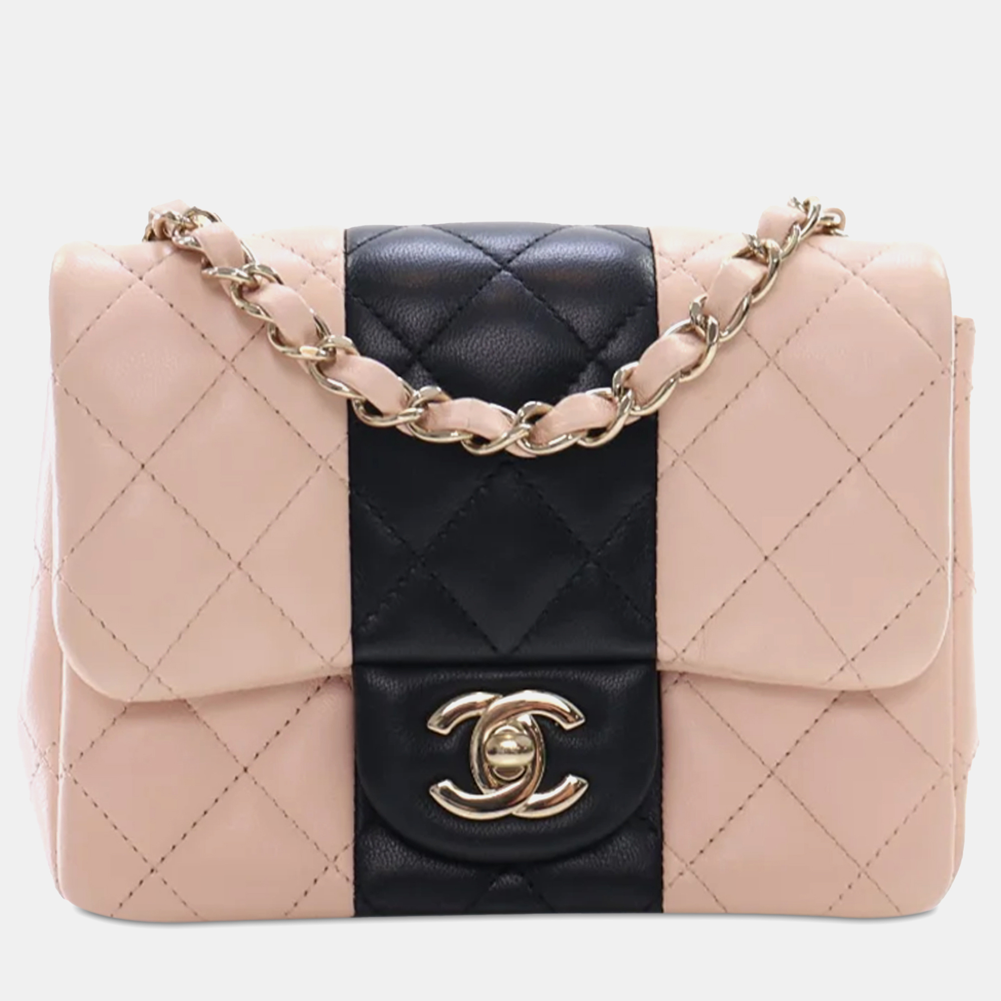 Chanel mini square bicolor classic lambskin single flap bag