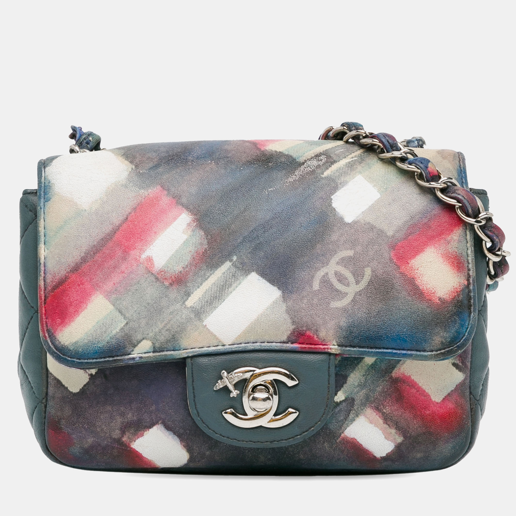Chanel mini square classic printed lambskin airlines flap