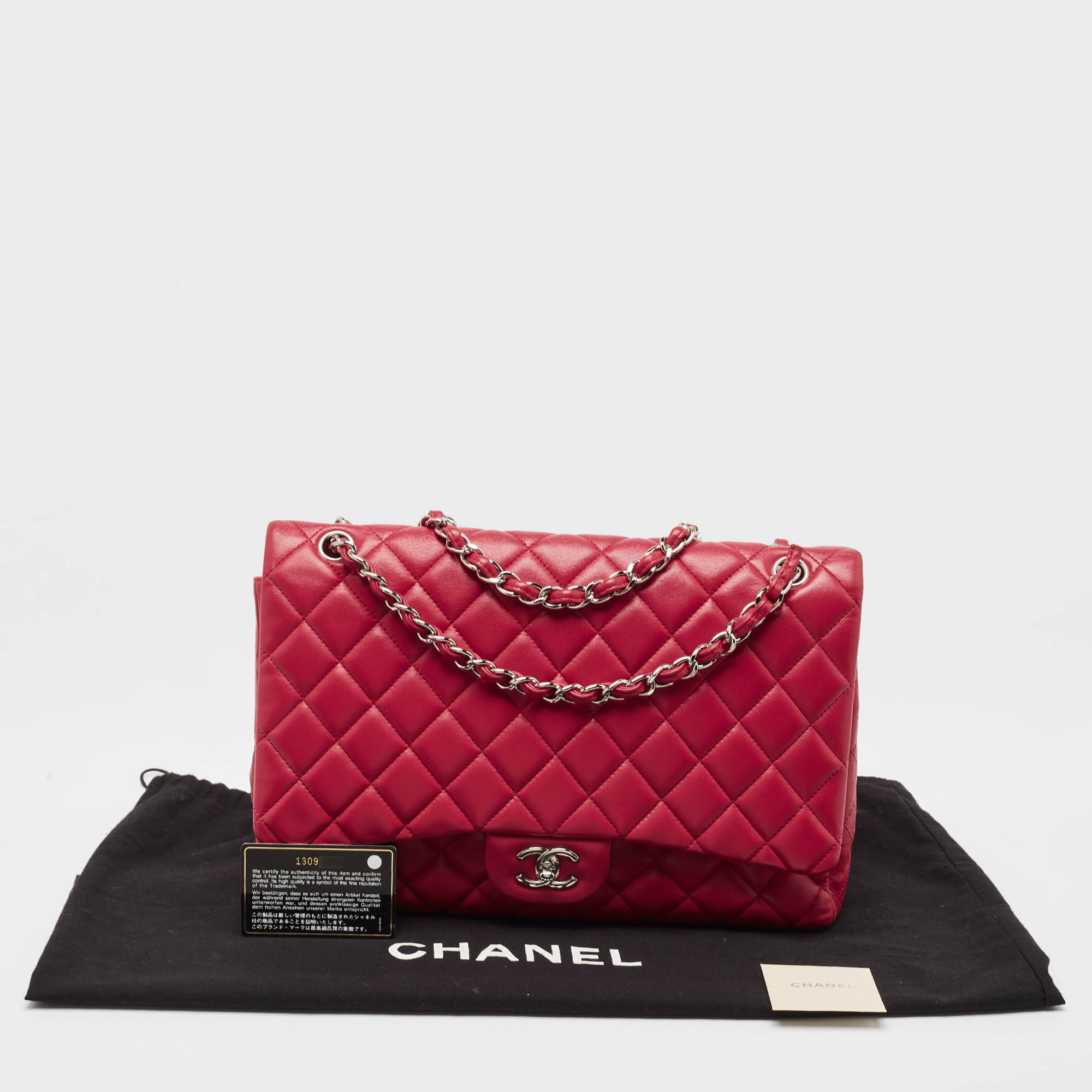 Chanel Red Quilted Leather Maxi Classic Single Flap Bag