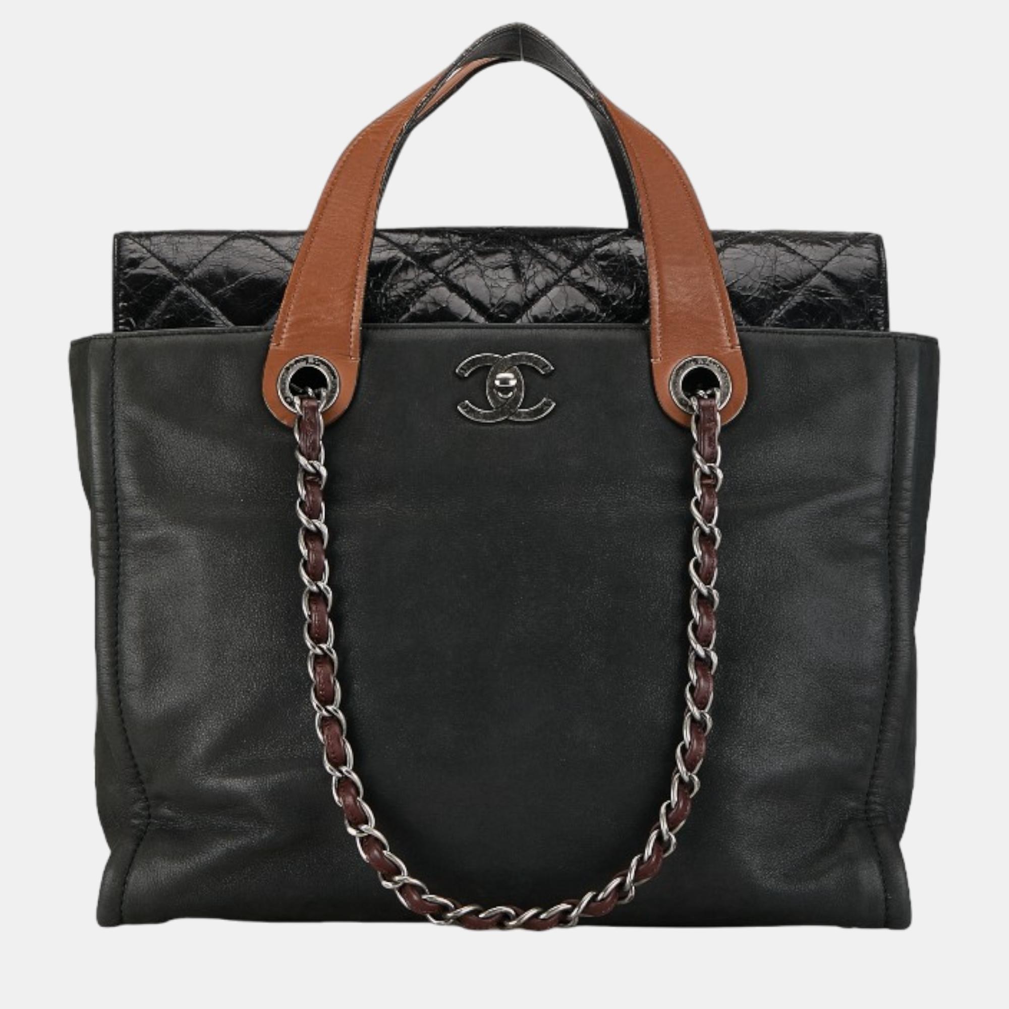 Chanel black leather in the mix portobello tote bag