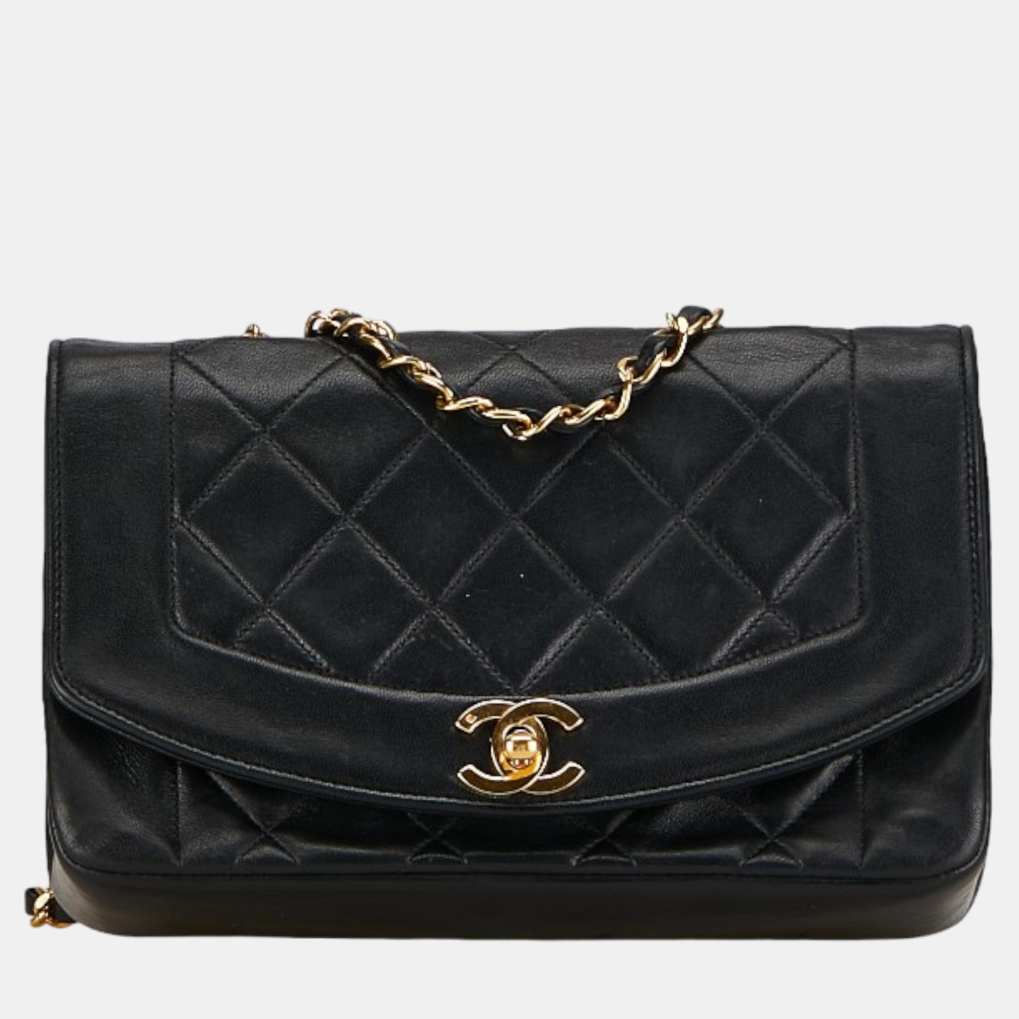 Chanel black leather diana flap crossbody bag