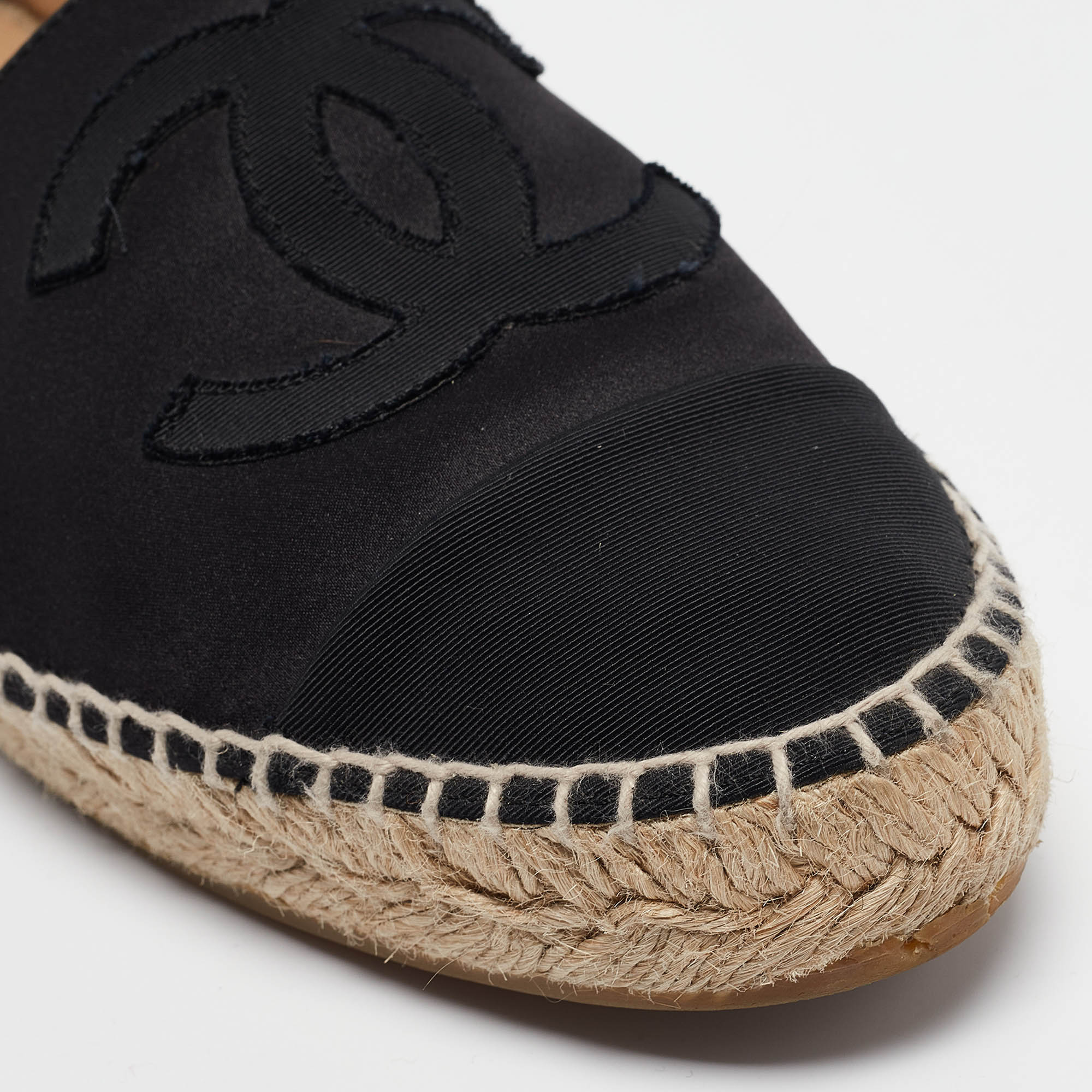 Chanel Black Satin CC Cap Toe Espadrille Flats Size 39