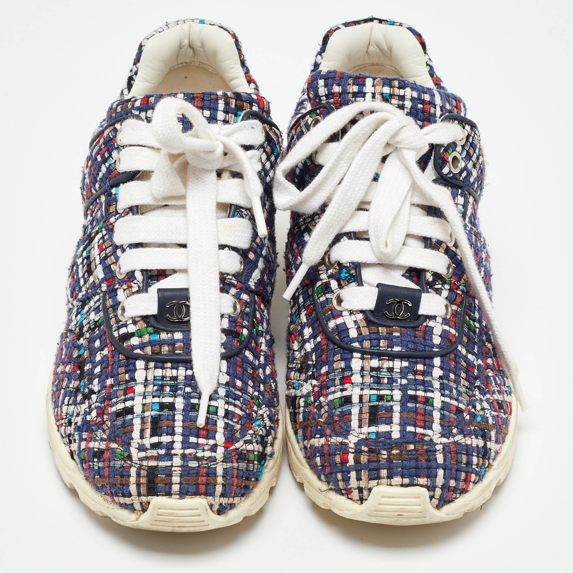 Chanel Multicolor Canvas And Leather CC Low Top Sneakers Size 36.5