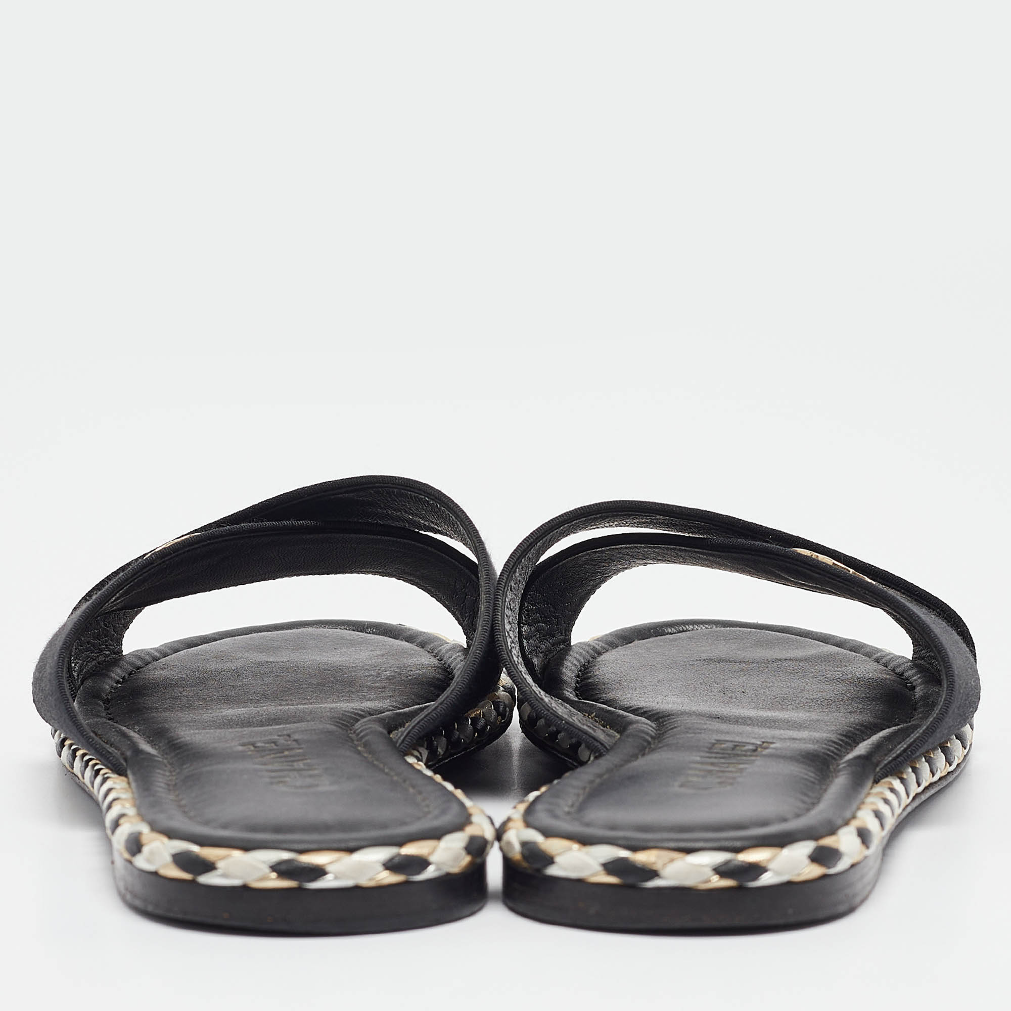 Chanel Black Canvas CC Flat Slides Size 38