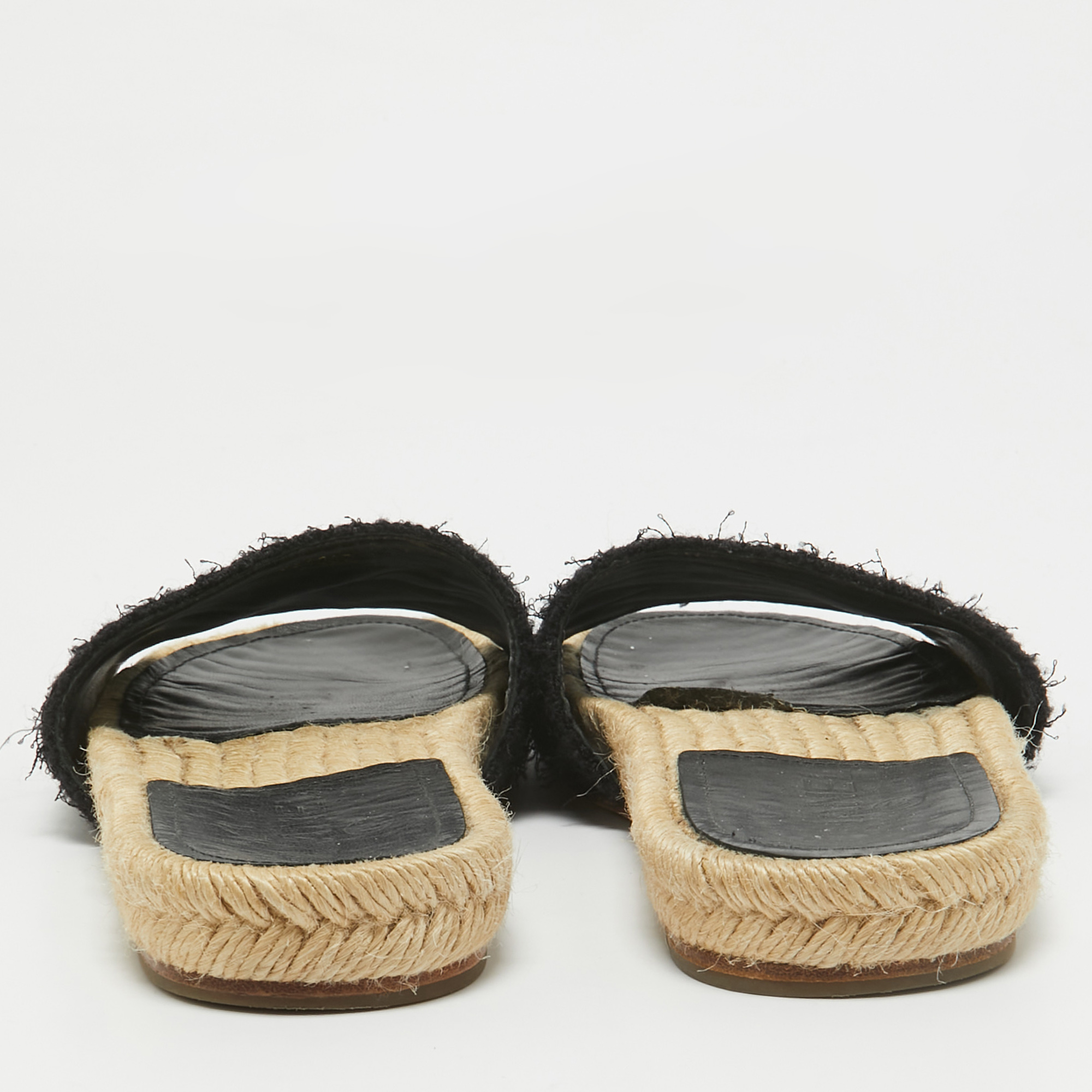 Chanel Black Tweed Flat Slides Size 38