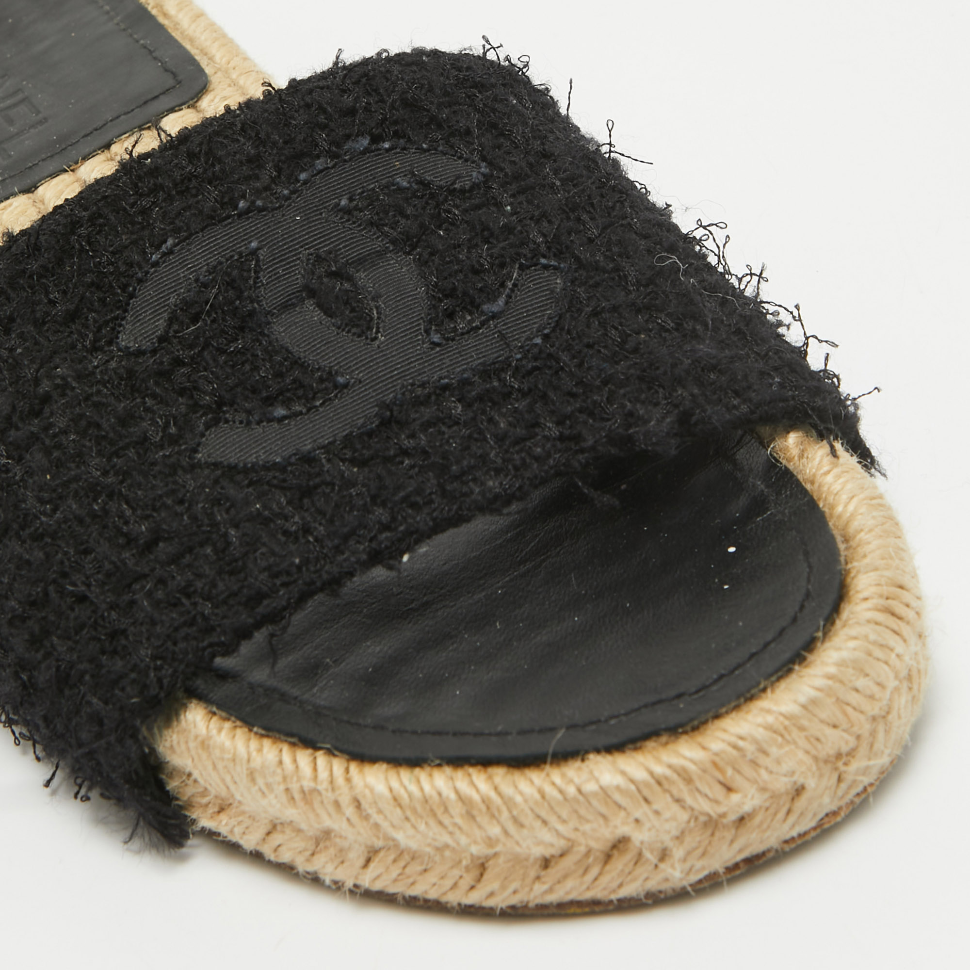 Chanel Black Tweed Flat Slides Size 38