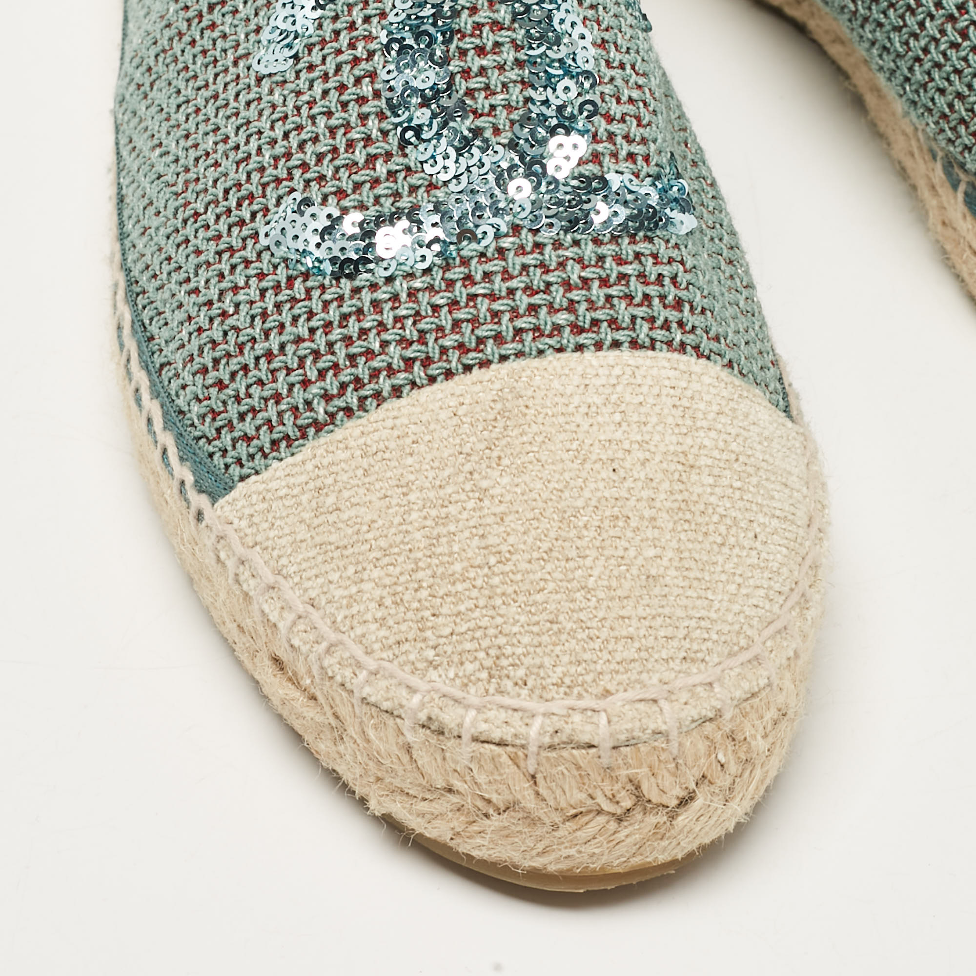 Chanel Green Tweed Sequins CC Espadrille Flats Size 40