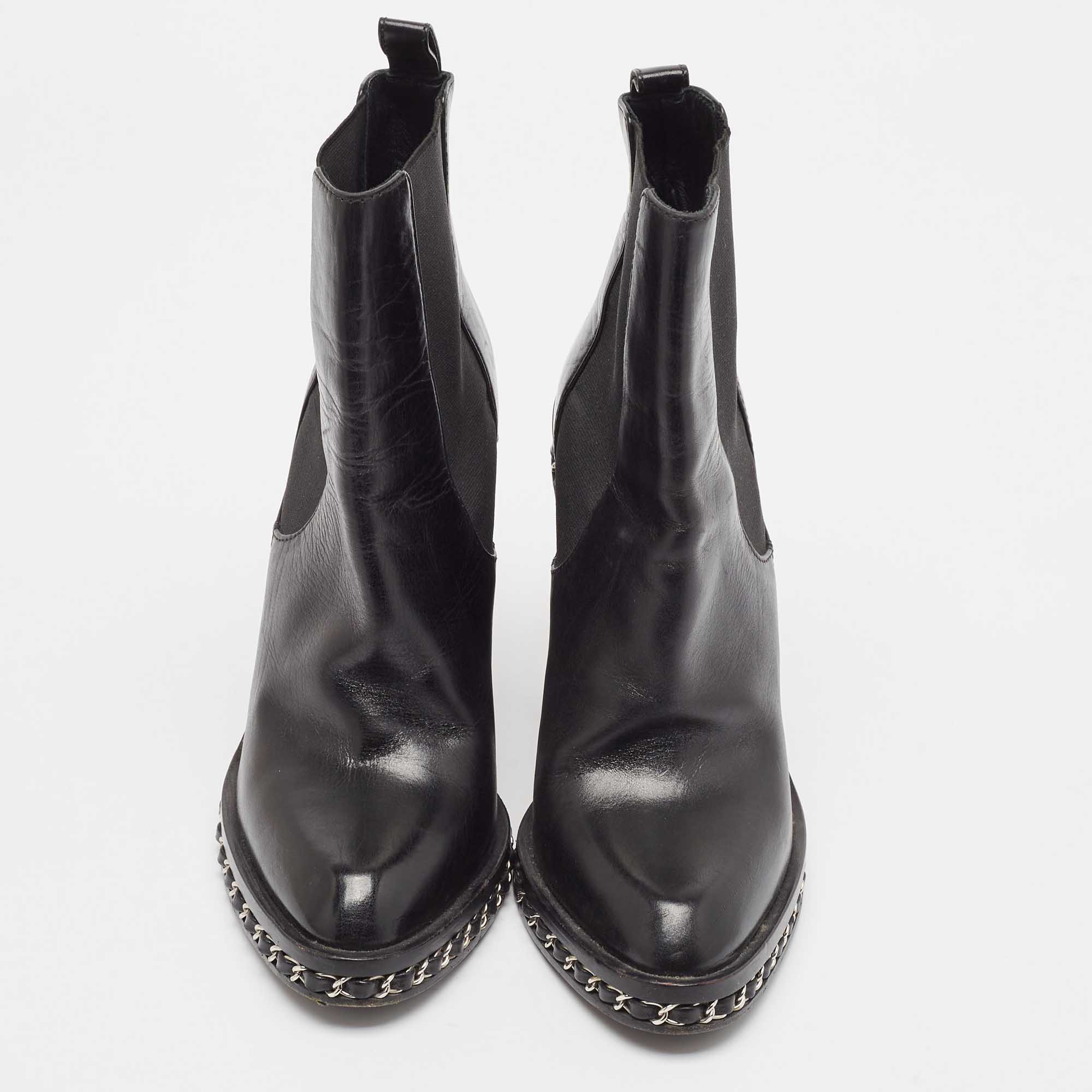 Chanel Black Leather Ankle Length Boots Size 38