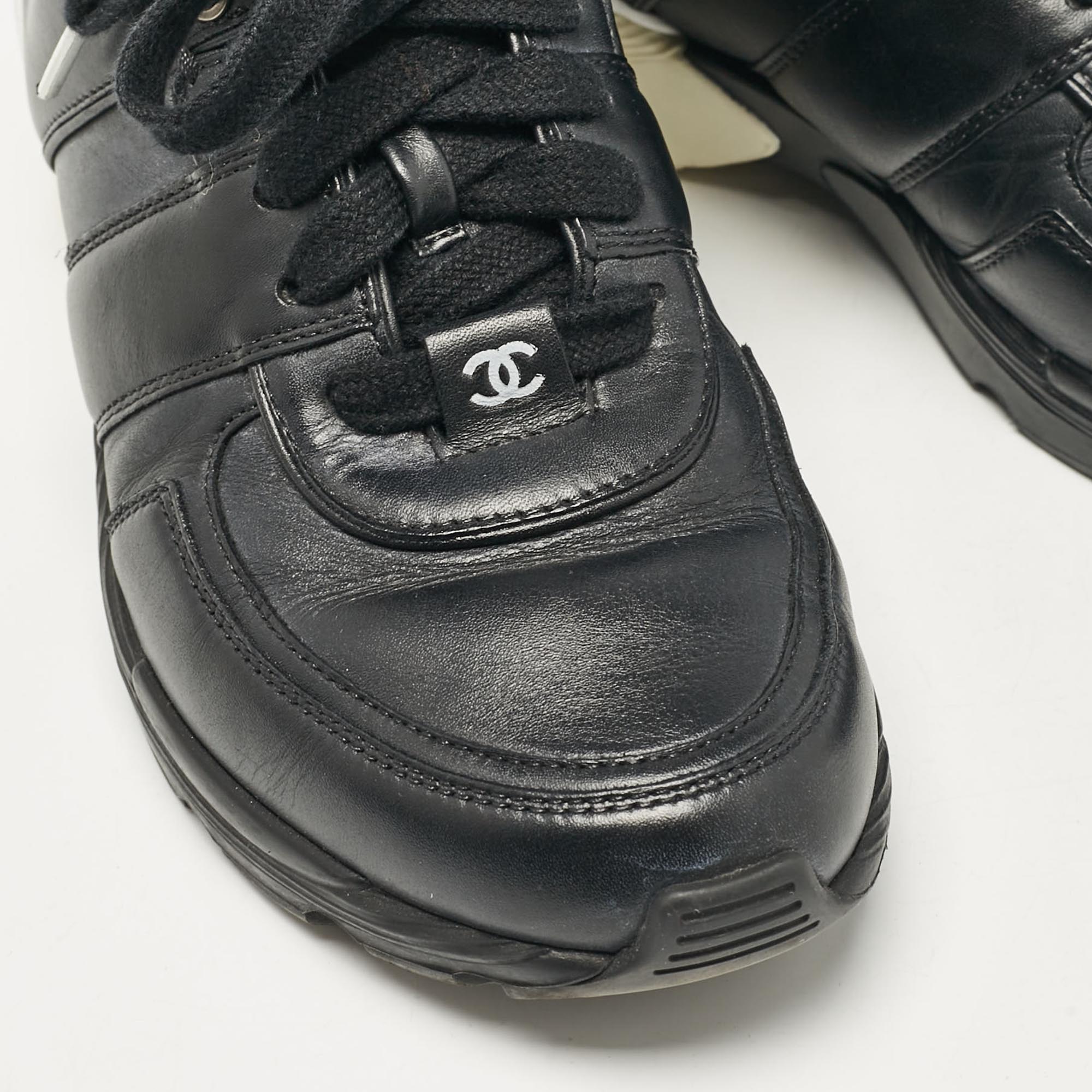 Chanel Black Leather Lace Up Sneakers Size 36.5