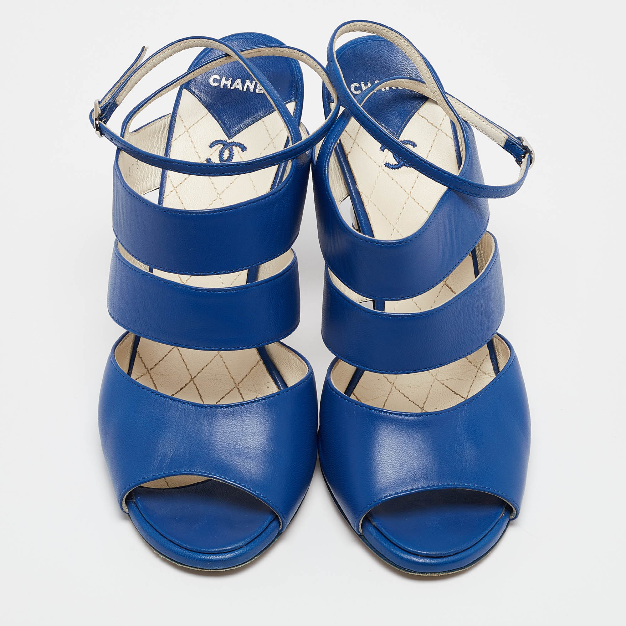 Chanel Blue Leather Ankle Strap Sandals Size 37