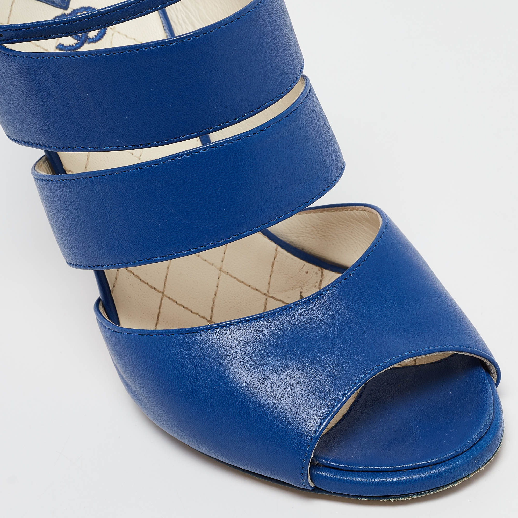 Chanel Blue Leather Ankle Strap Sandals Size 37