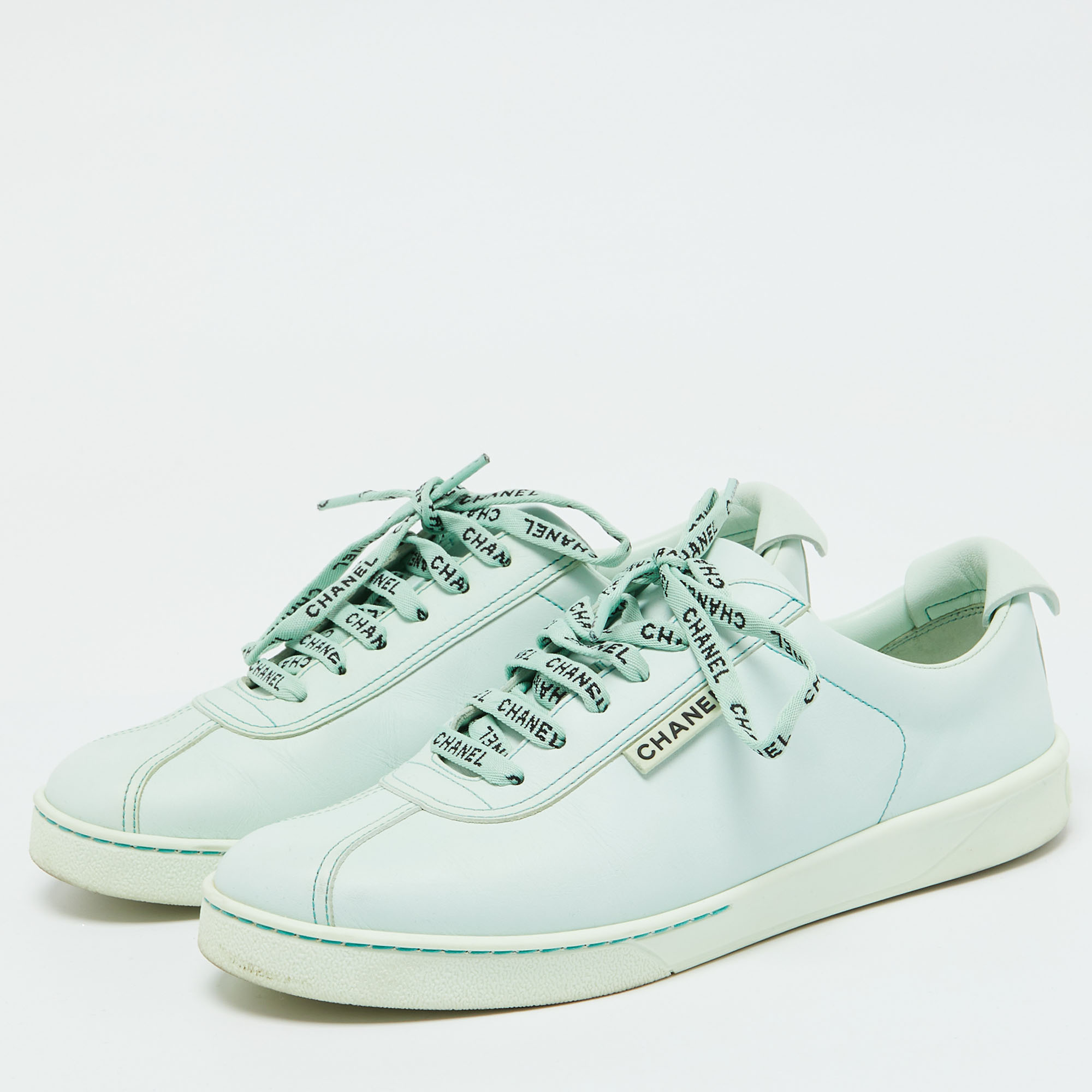 Chanel Pastel Green Leather CC Low Top Sneakers Size 39