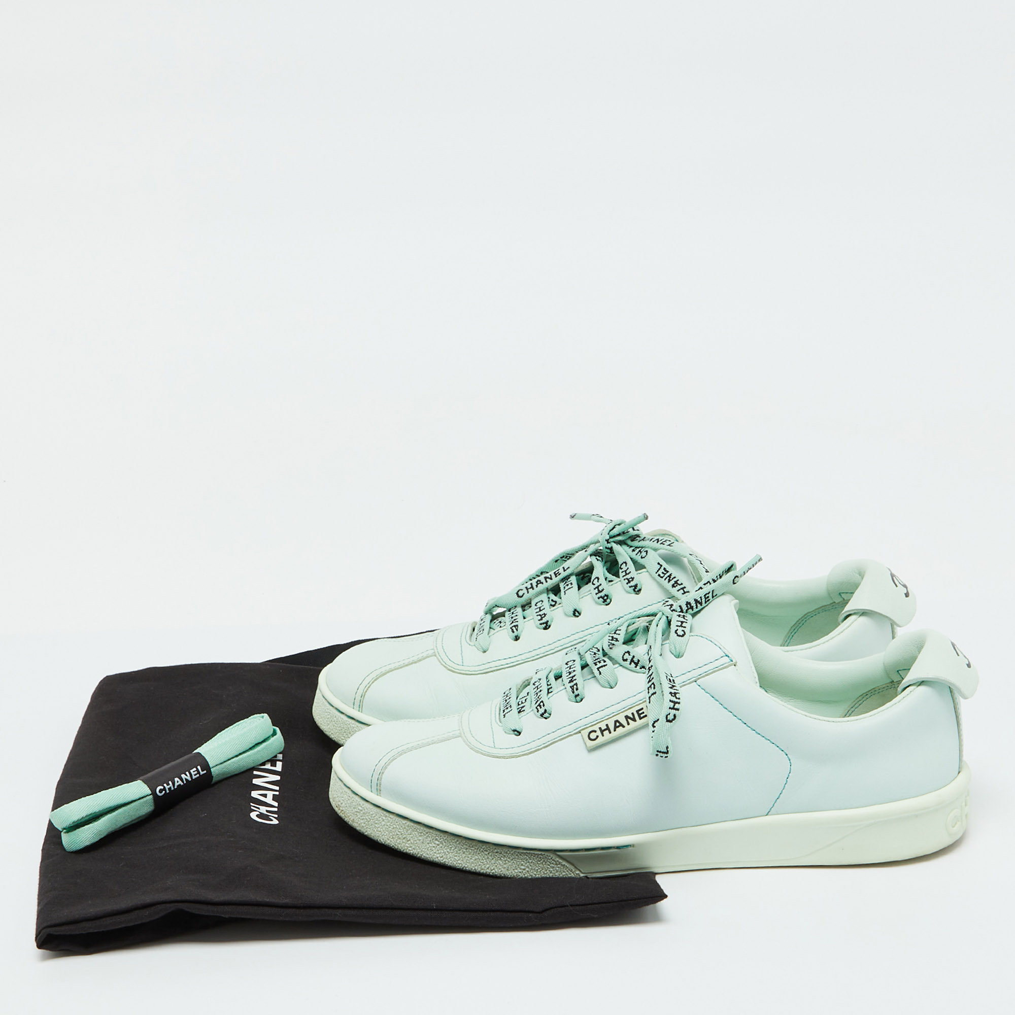 Chanel Pastel Green Leather CC Low Top Sneakers Size 39