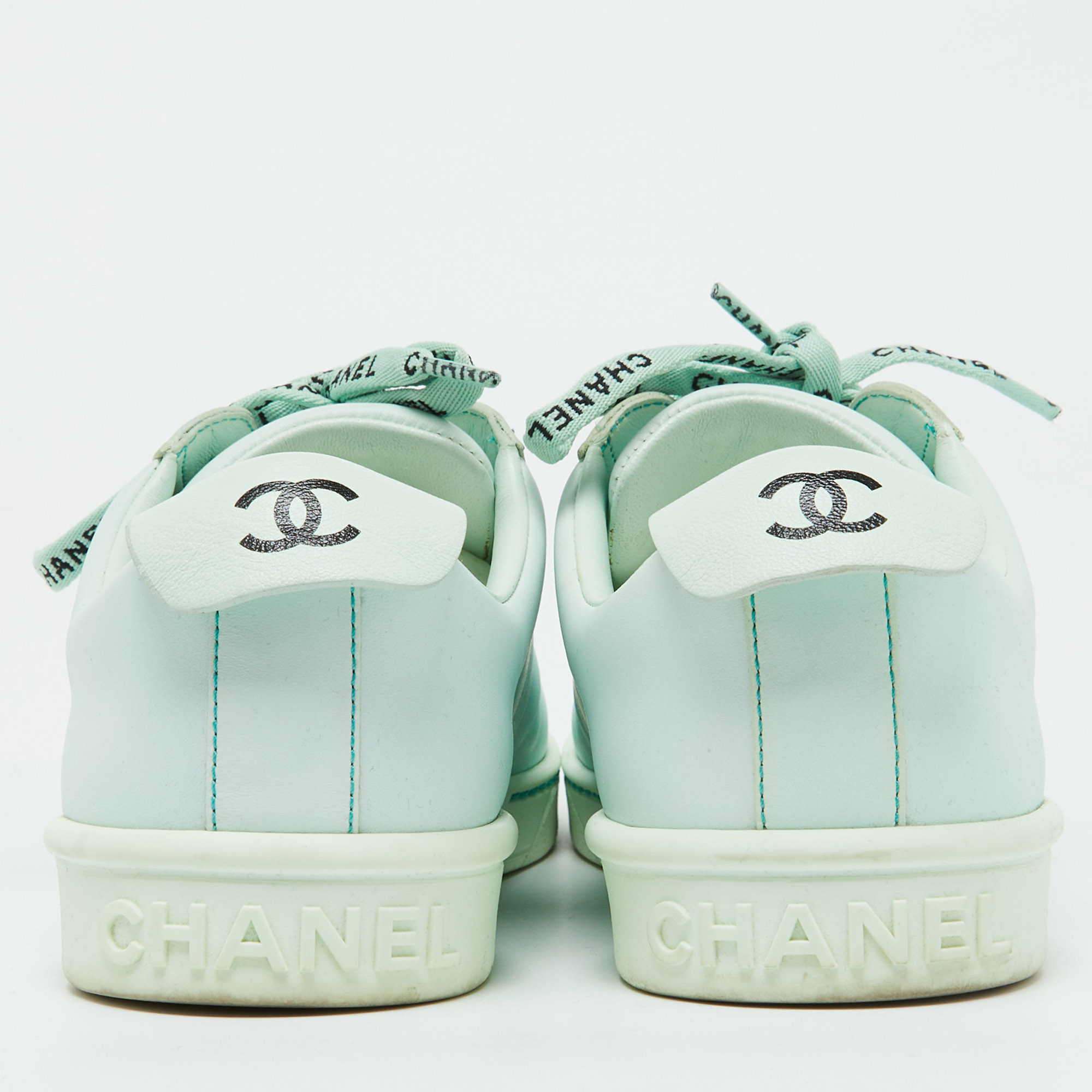 Chanel Pastel Green Leather CC Low Top Sneakers Size 39