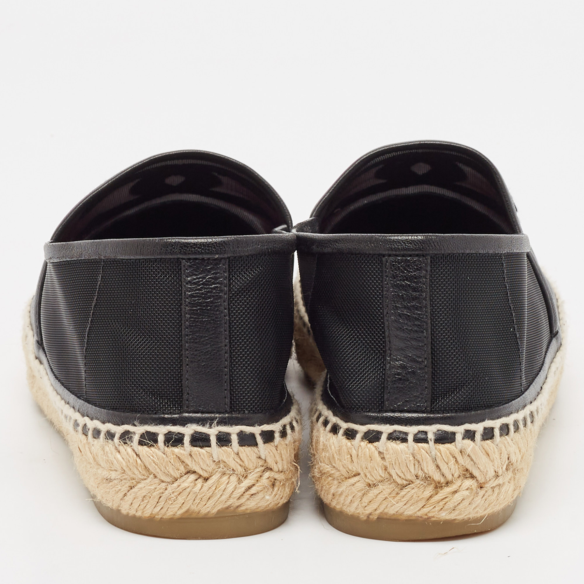 Chanel Black Mesh And Leather CC Espadrille Flats Size 36