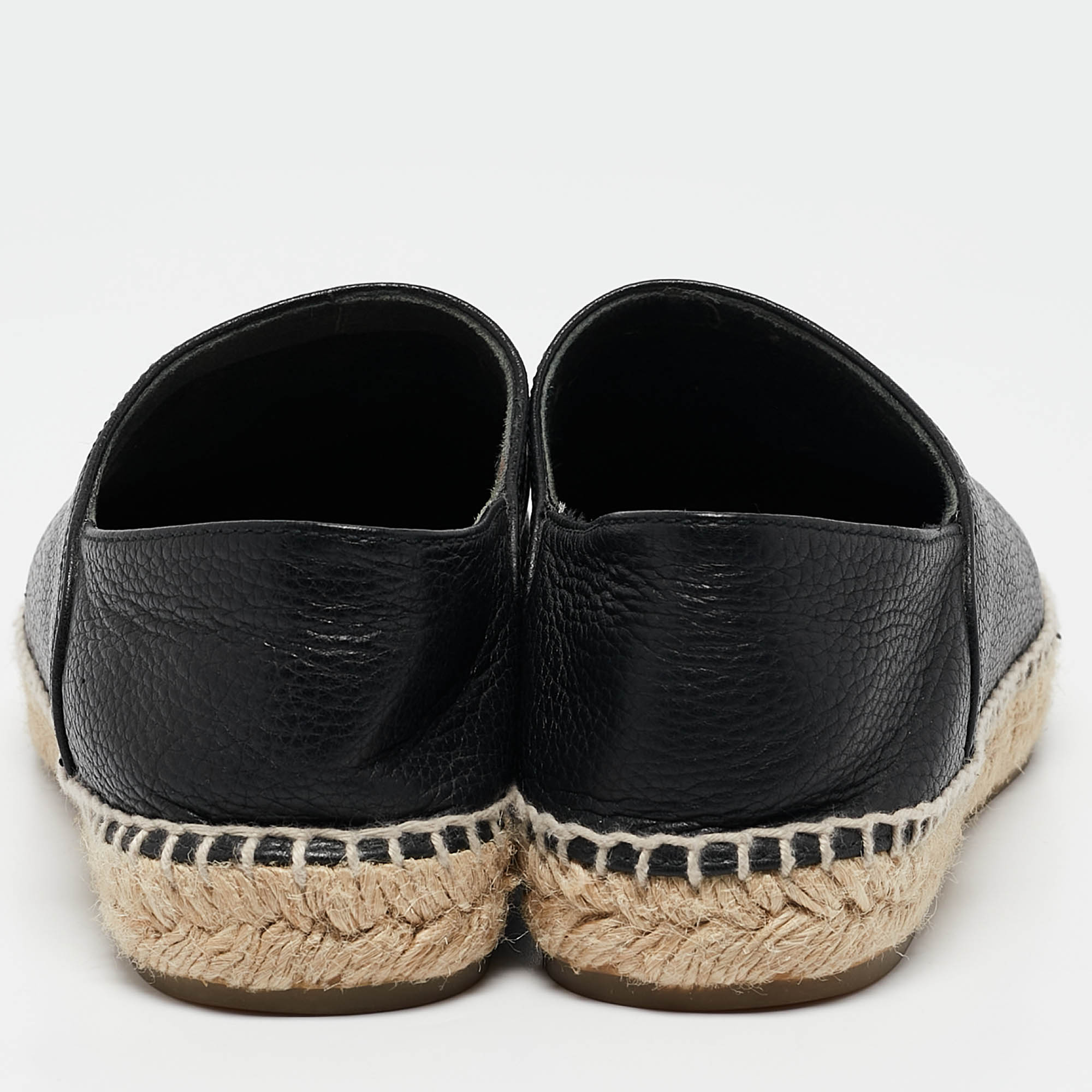 Chanel Black Leather CC Espadrille Flats Size 38