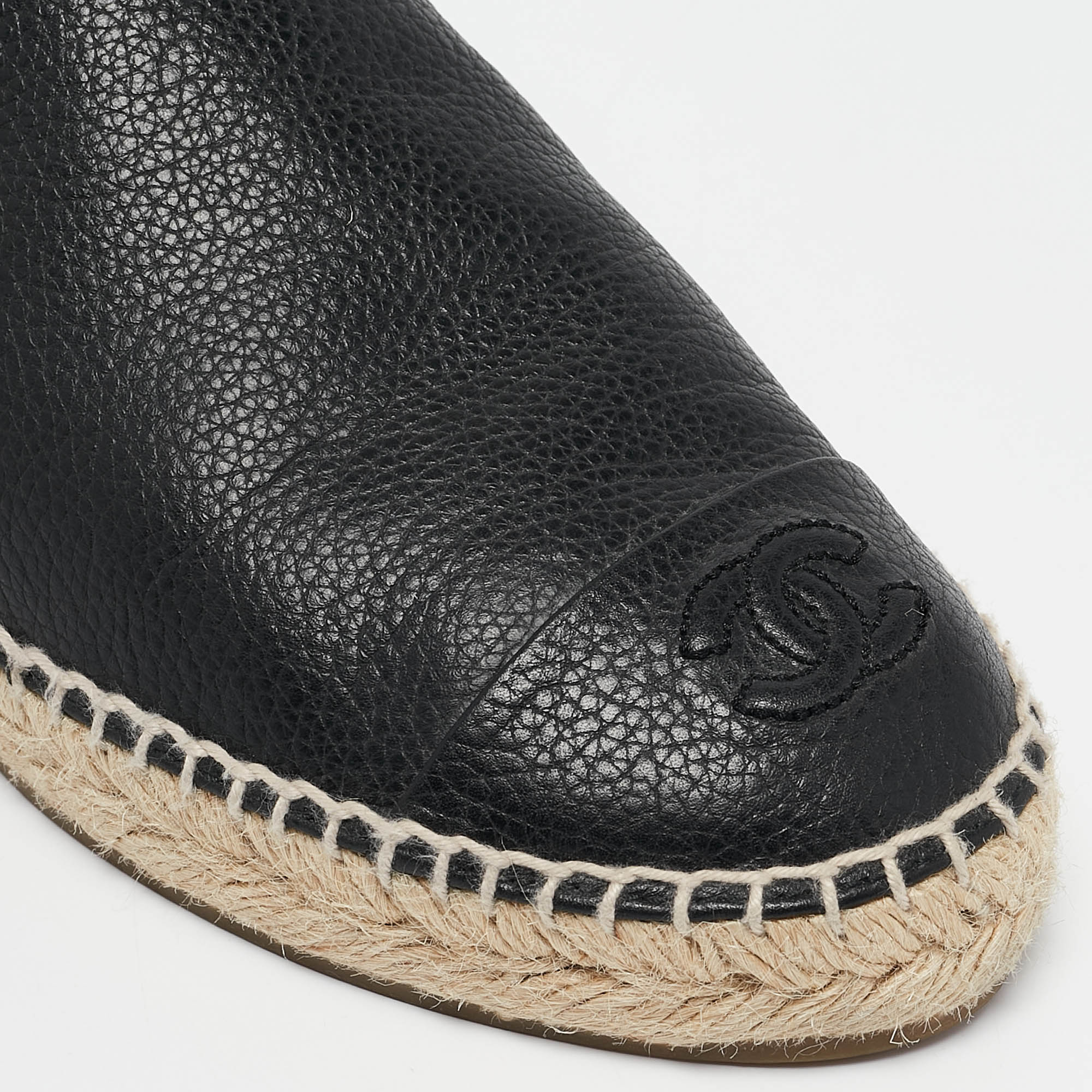 Chanel Black Leather CC Espadrille Flats Size 38