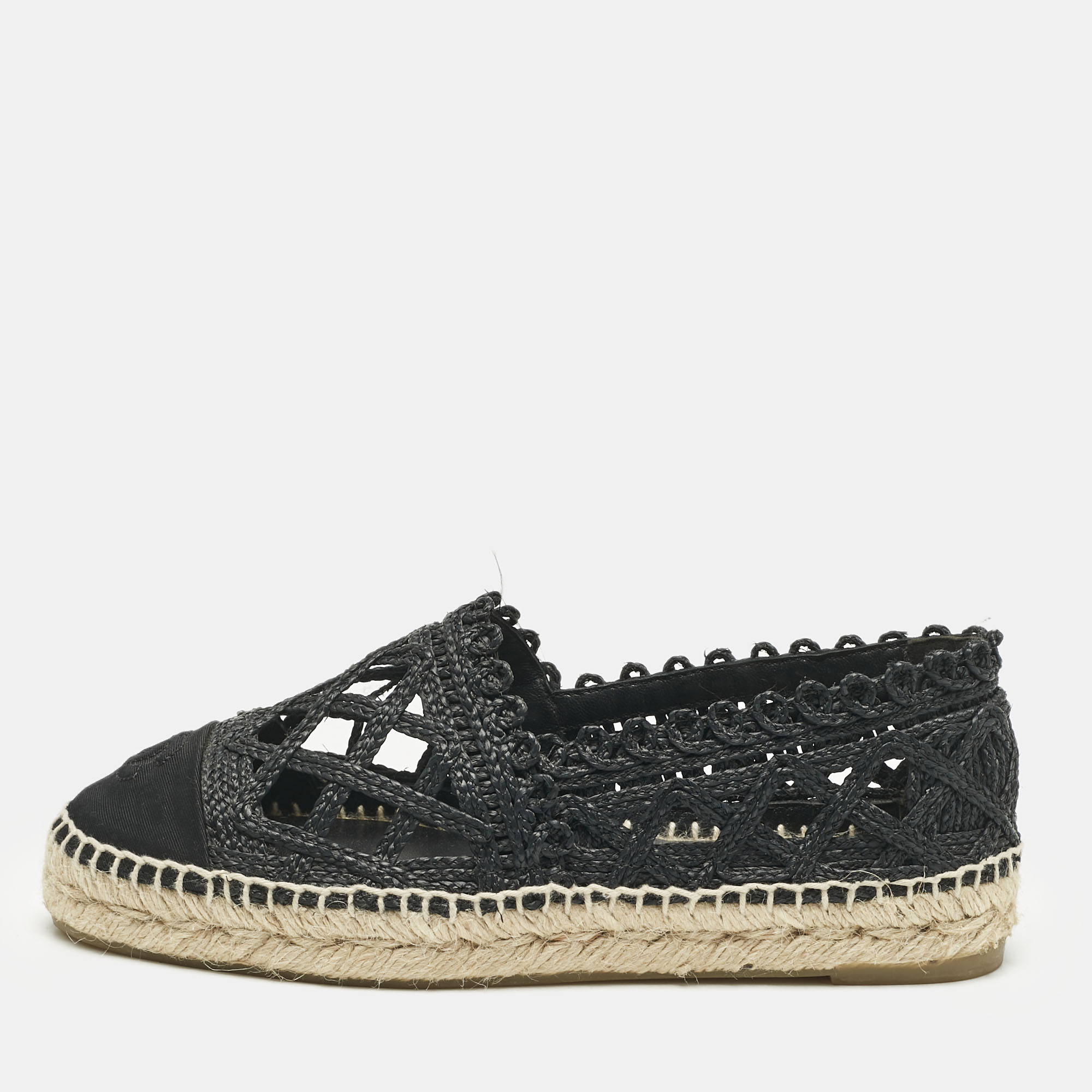 Chanel Black Jute And Canvas CC Cap Toe Espadrilles Flats Size
Chanel Black Jute And Canvas CC Cap Toe Espadrilles Flats Size