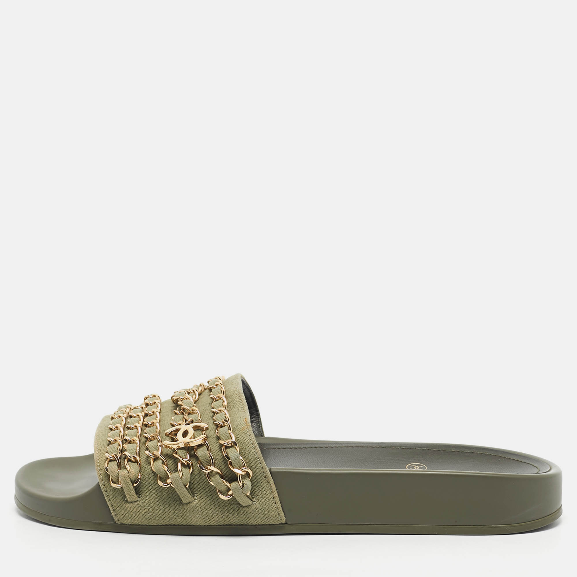 Chanel Green Canvas Tropiconic Chain Pool Slide Size 38 - Chanel - Modalova